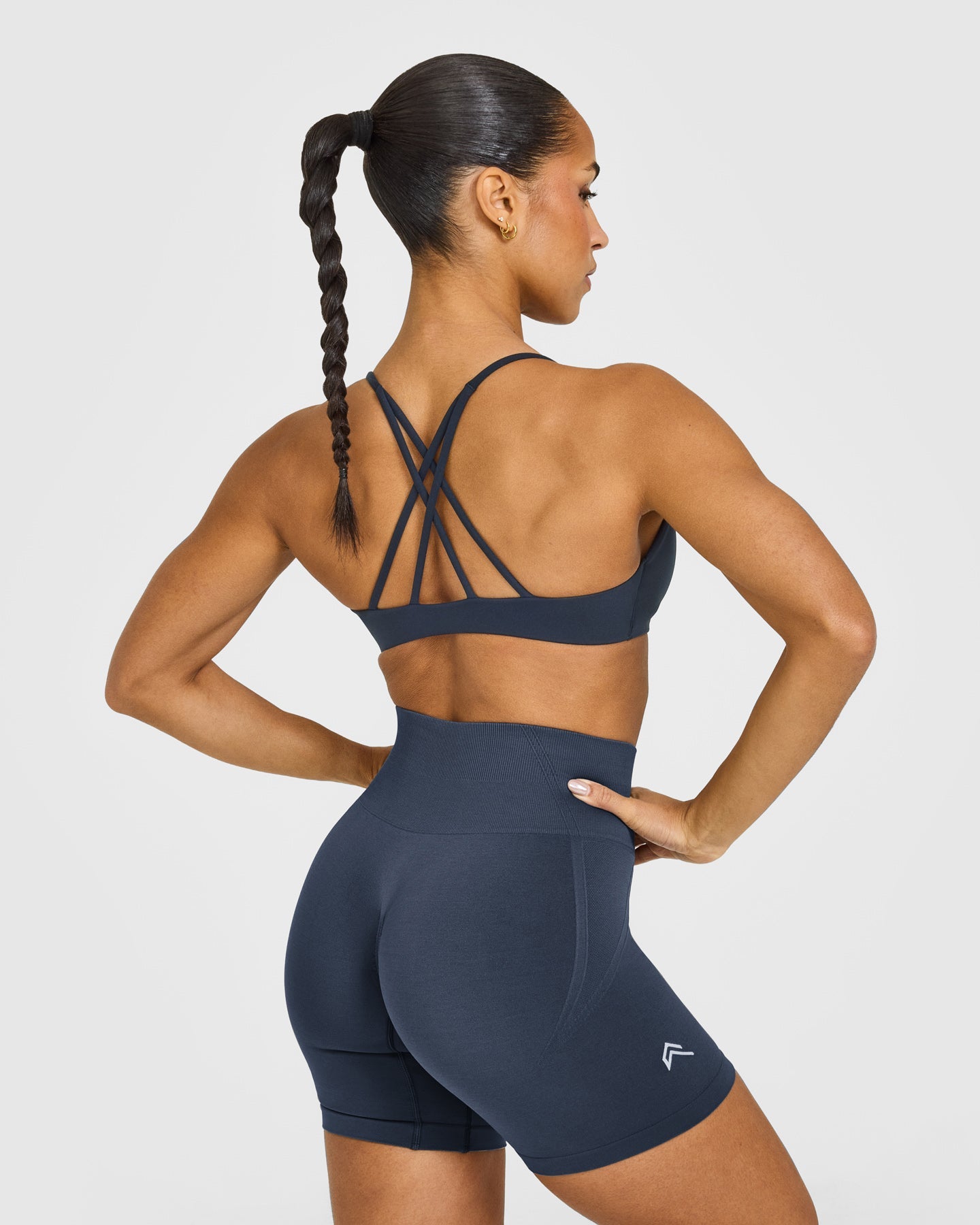EasyLift Strappy Sports Bra with White Logo | True Blue - Image 2