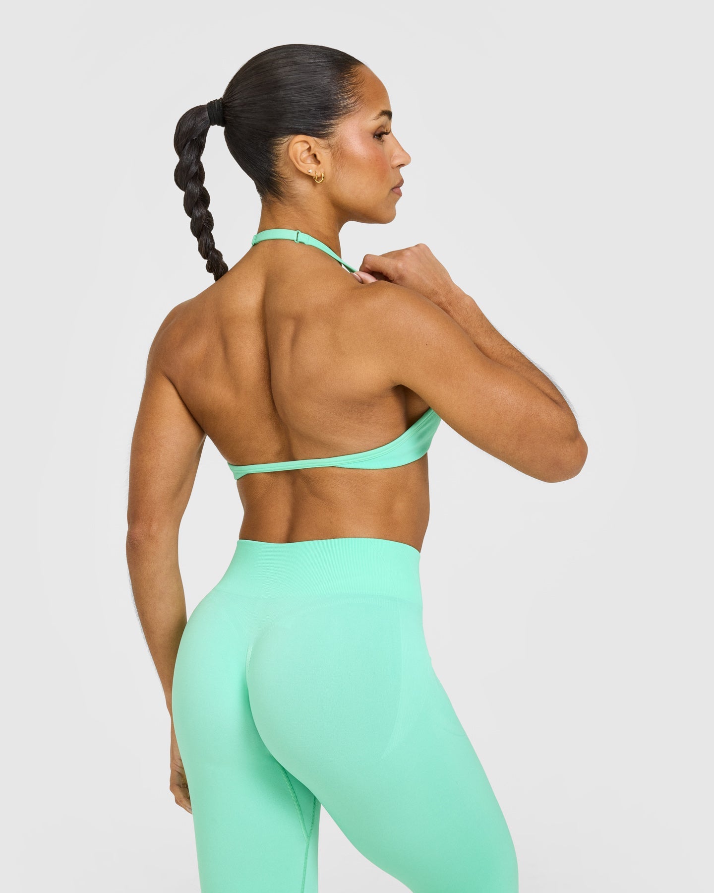 EnhanceLift Seamless Minimal Halter Neck Bralette with White Logo | Peppermint Green - Image 2