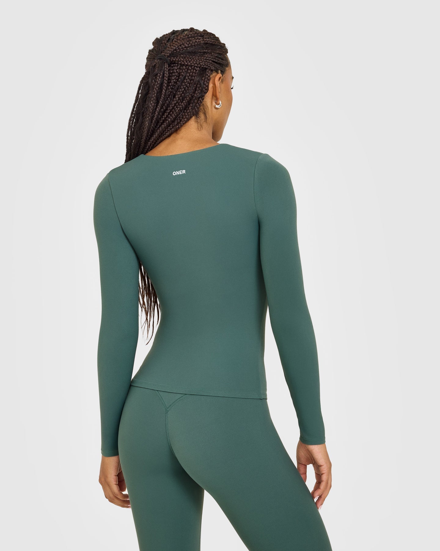 SoftMotion Scoop Neck Long Sleeve Top with Built in Bra Shelf with White Logo | Iced Green - Image 2