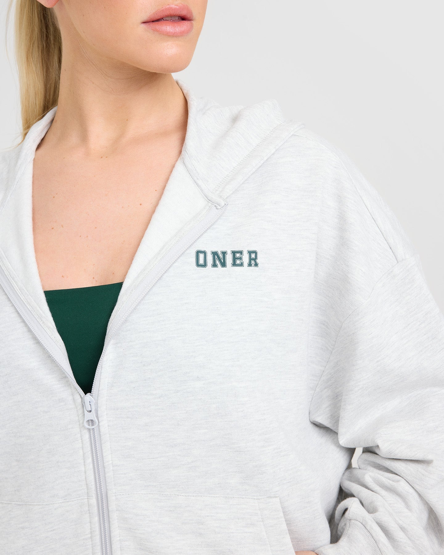 Lightweight Zip Through Hoodie with Printed Logo | Light Grey Marl - Image 4