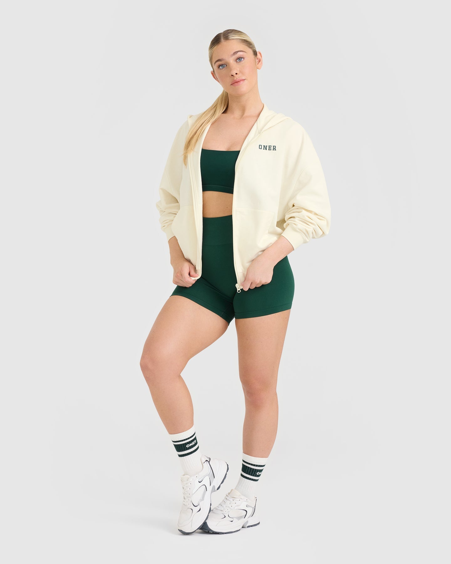 Lightweight Zip Through Hoodie with Printed Logo | Off White - Image 3