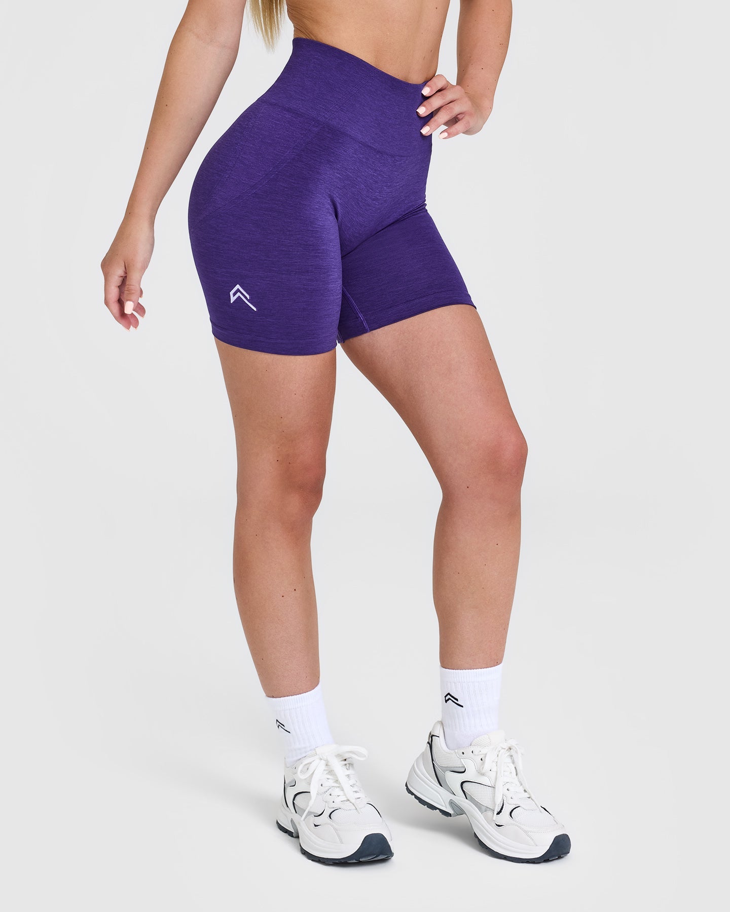 EffortlessLift Seamless Shorts with White Logo | Amethyst