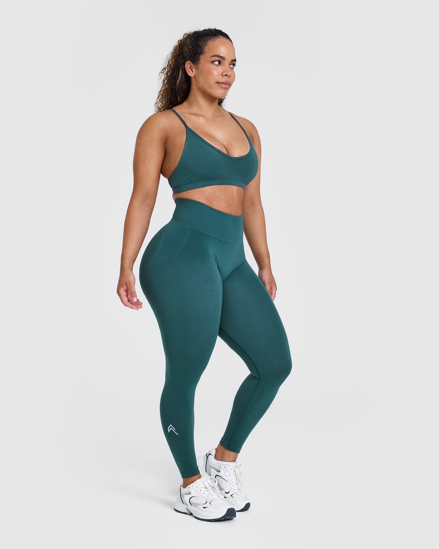 EffortlessLift Seamless Leggings with White Logo | Marine Teal - Image 3