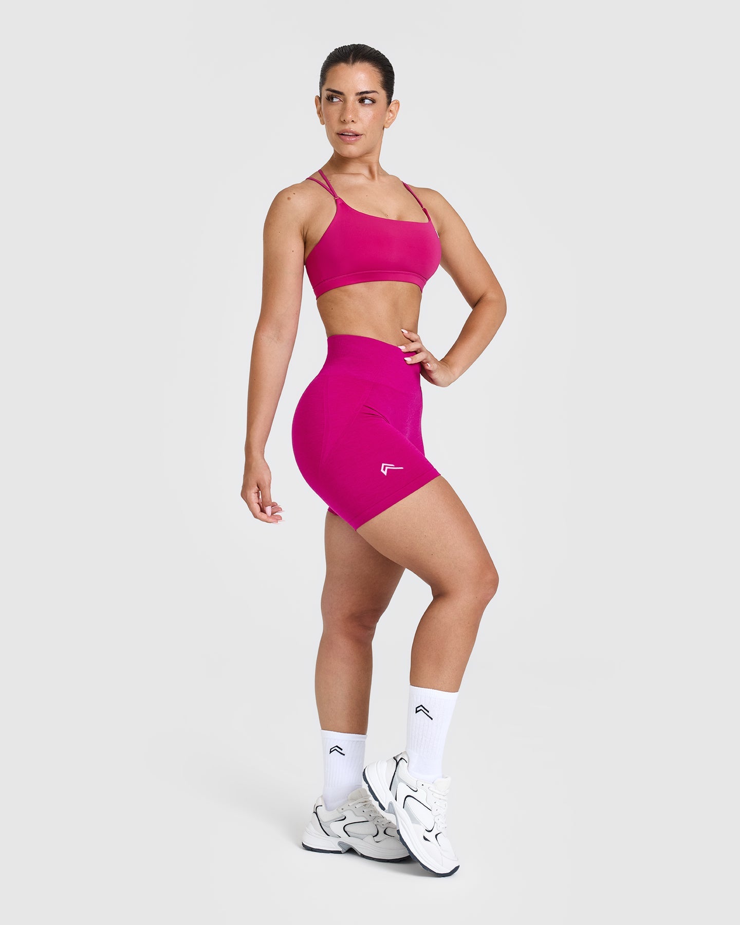 EffortlessLift Seamless Shorts with White Logo | Fuchsia - Image 3