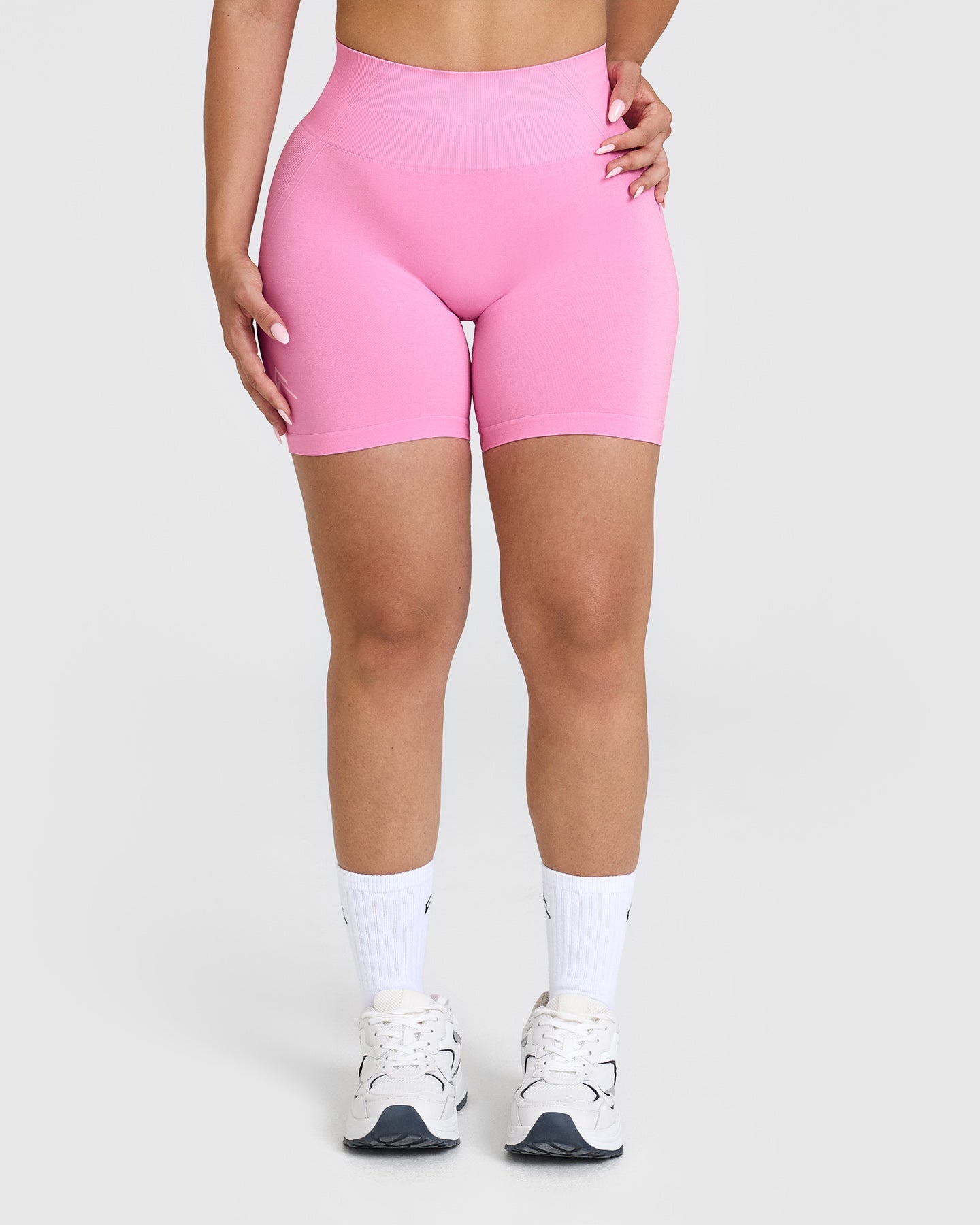 EffortlessLift Seamless Shorts with White Logo | Power Pink