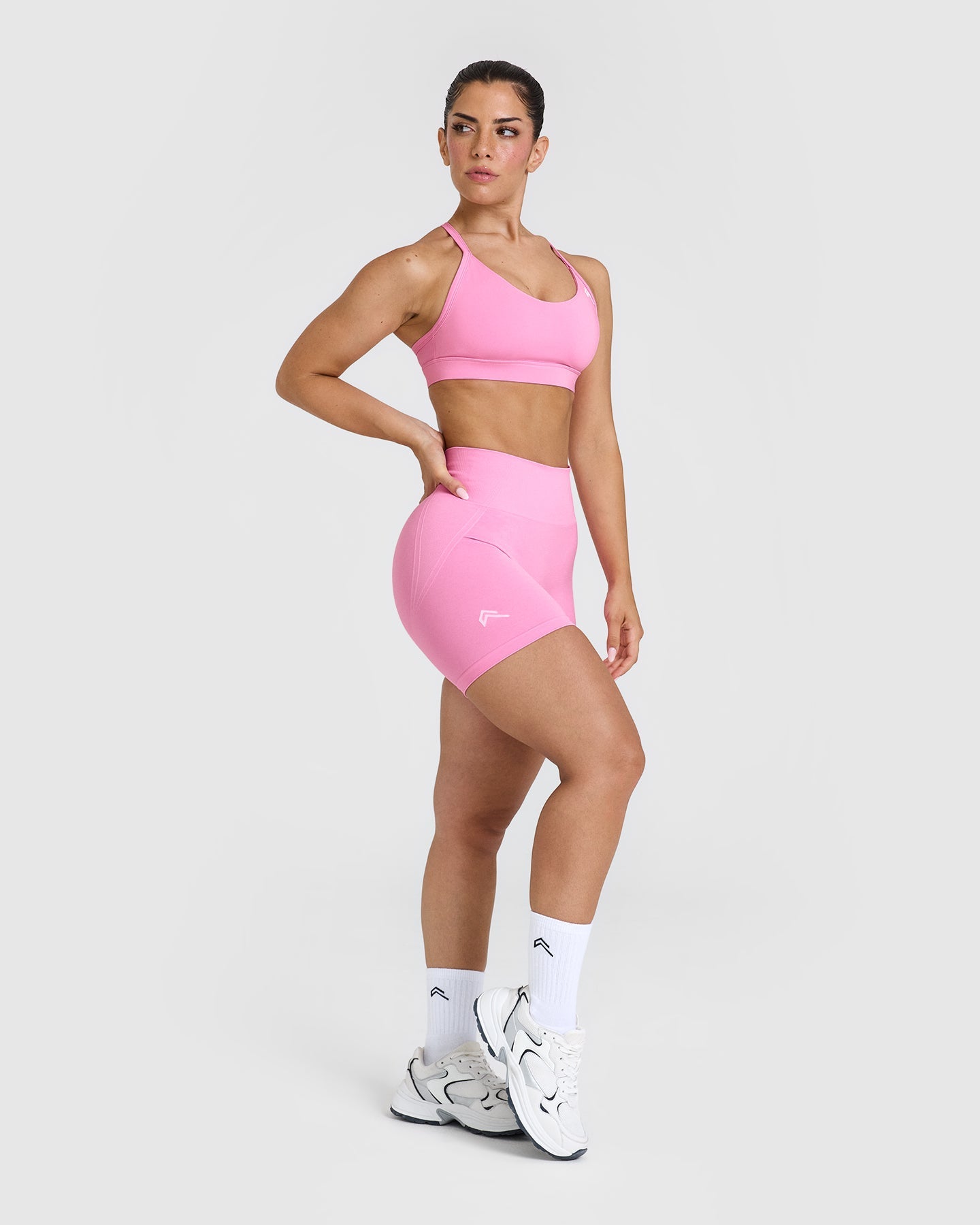 EffortlessLift Seamless Shorts with White Logo | Power Pink - Image 3