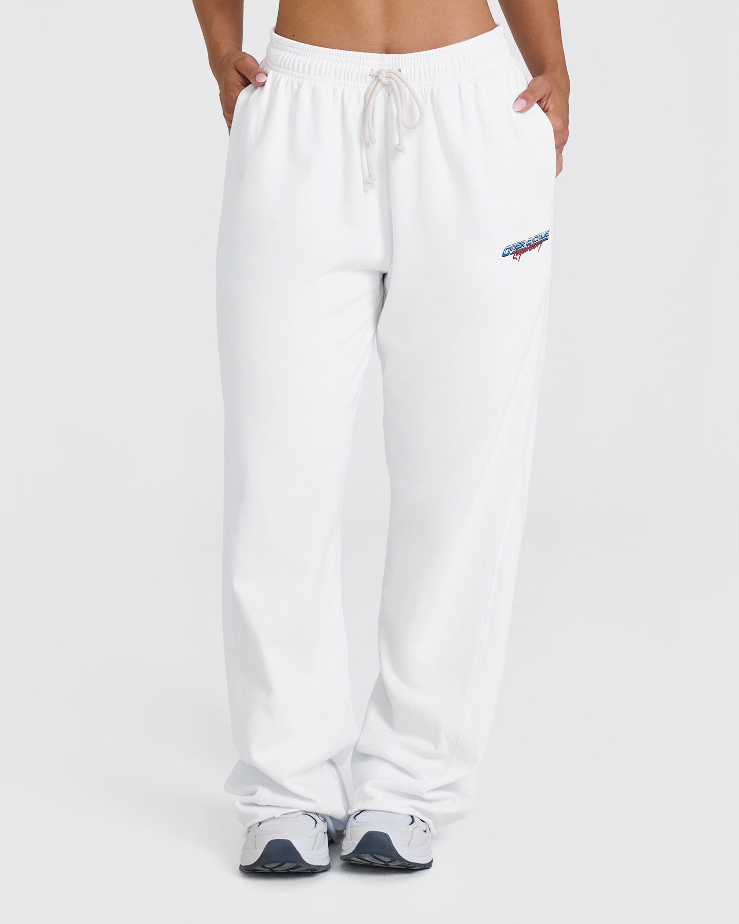 Raw Lounge Wide Leg Joggers with Graphic | White