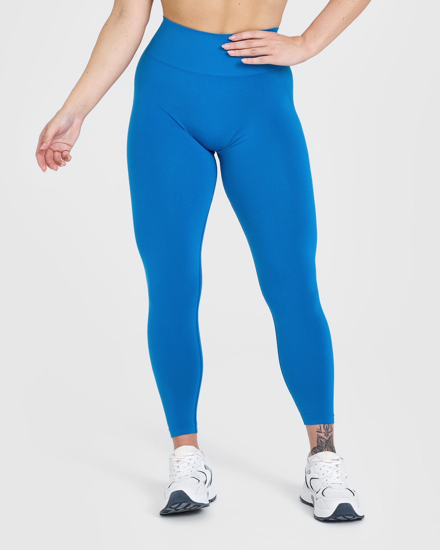 EffortlessLift Seamless Leggings with White Logo | Retro Blue