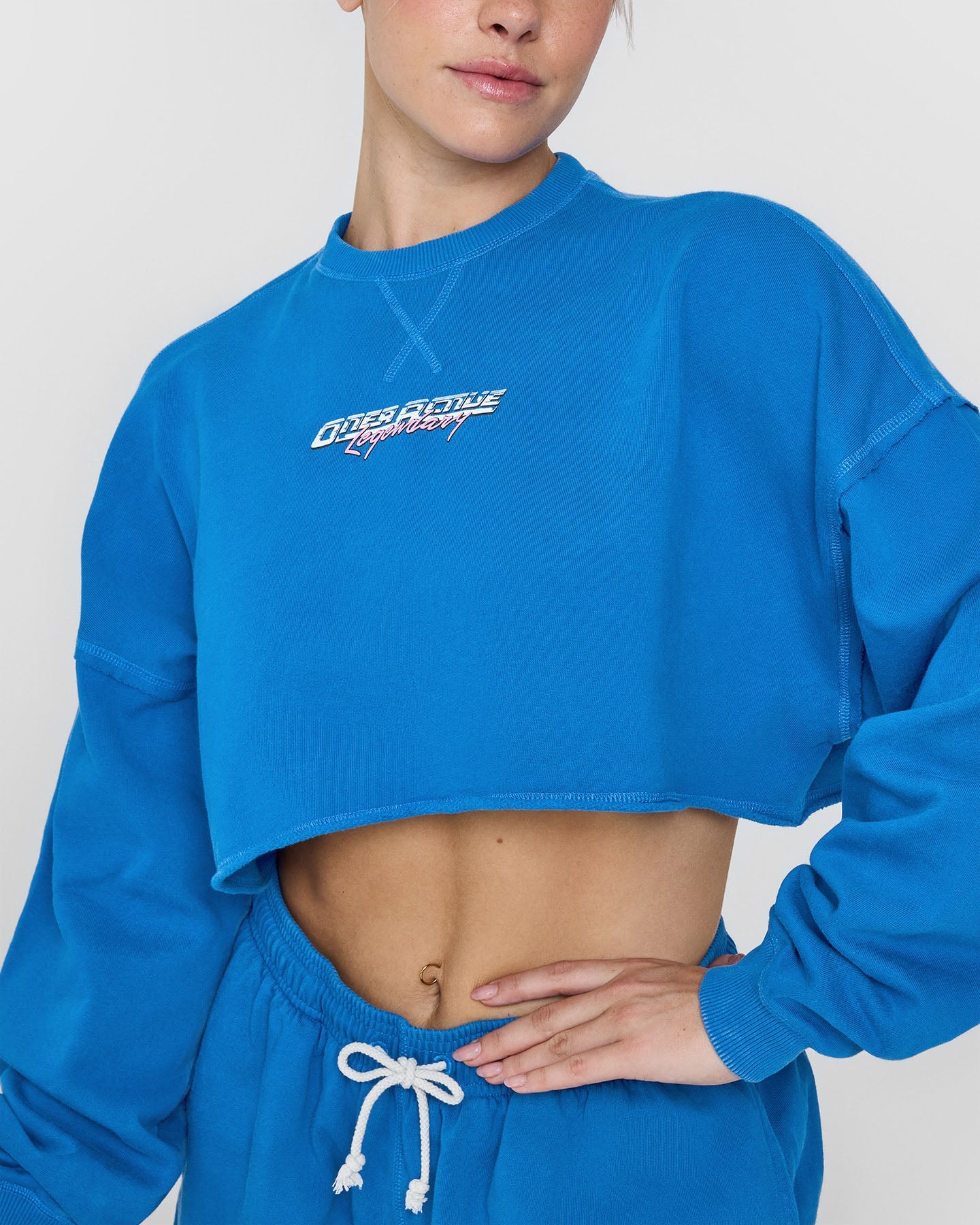 Raw Lounge Crop Sweatshirt with Graphic | Retro Blue - Image 4