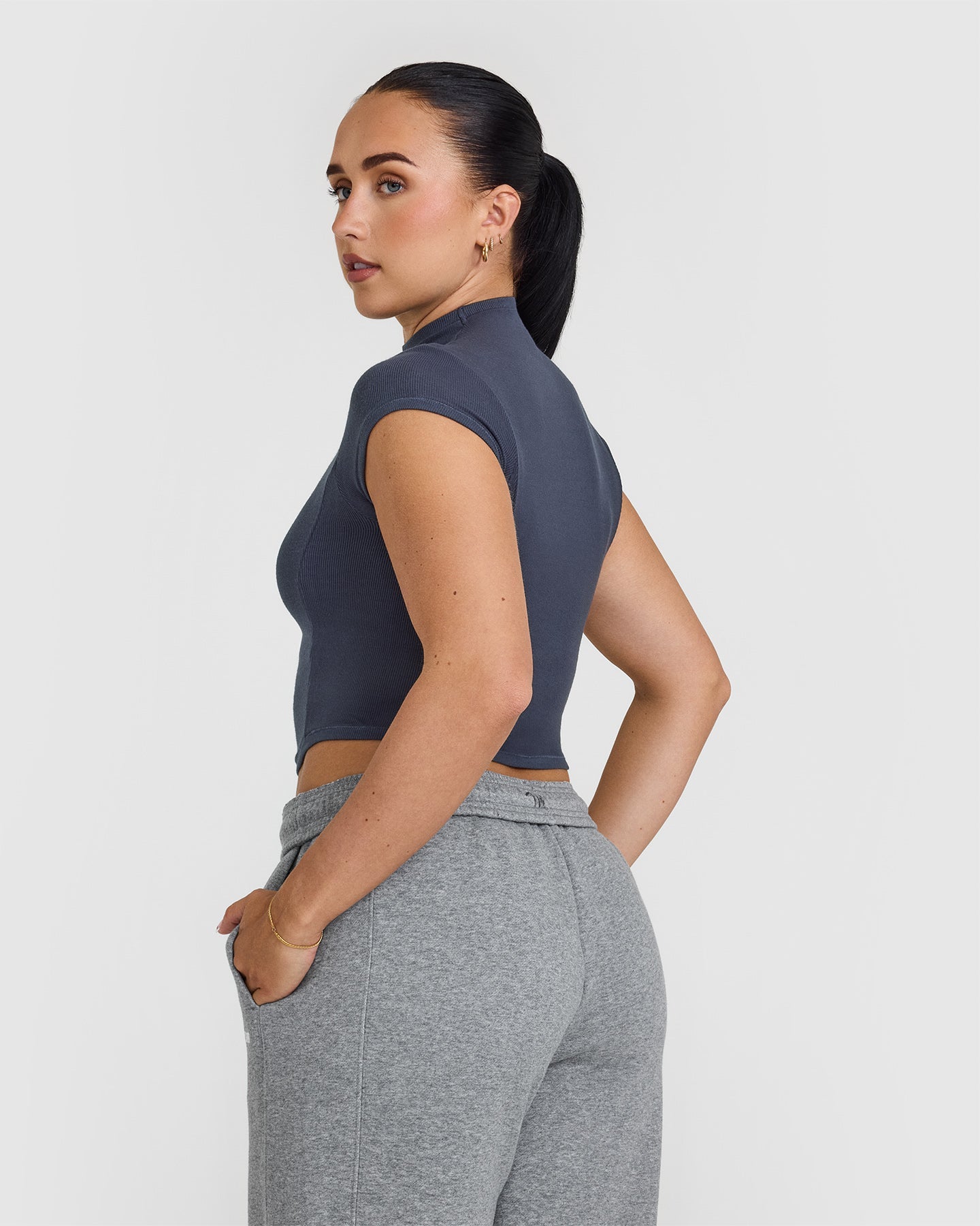 Mellow Rib Mid Mock Neck T-Shirt | True Blue - Image 2