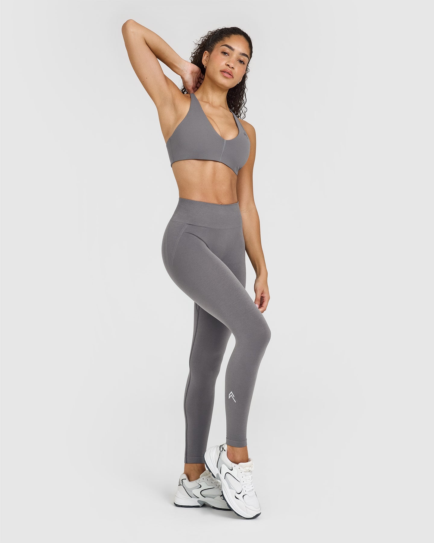 EffortlessLift Seamless Leggings with White Logo | Ash Grey - Image 3