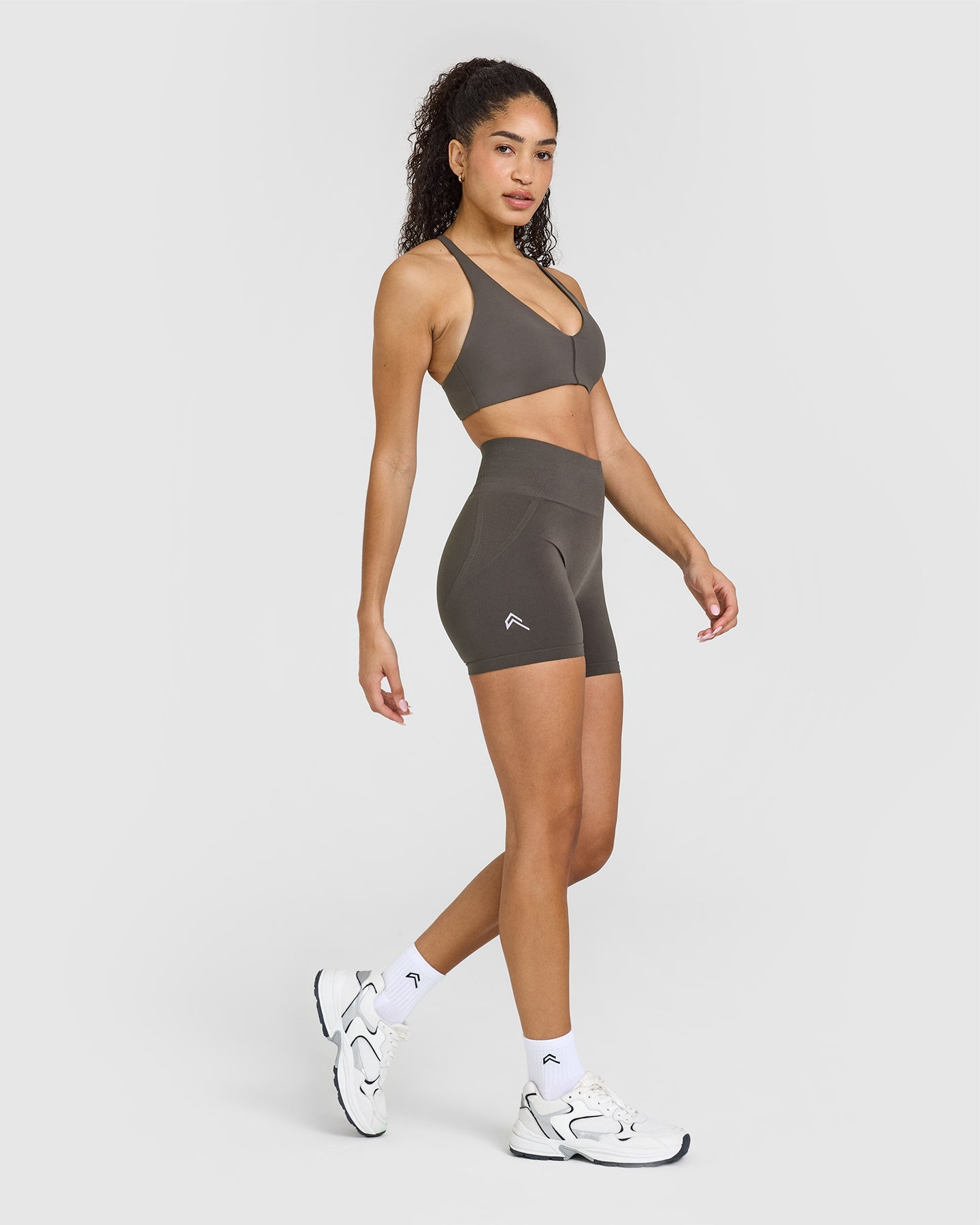 EffortlessLift Seamless Shorts with White Logo | Deep Taupe - Image 3