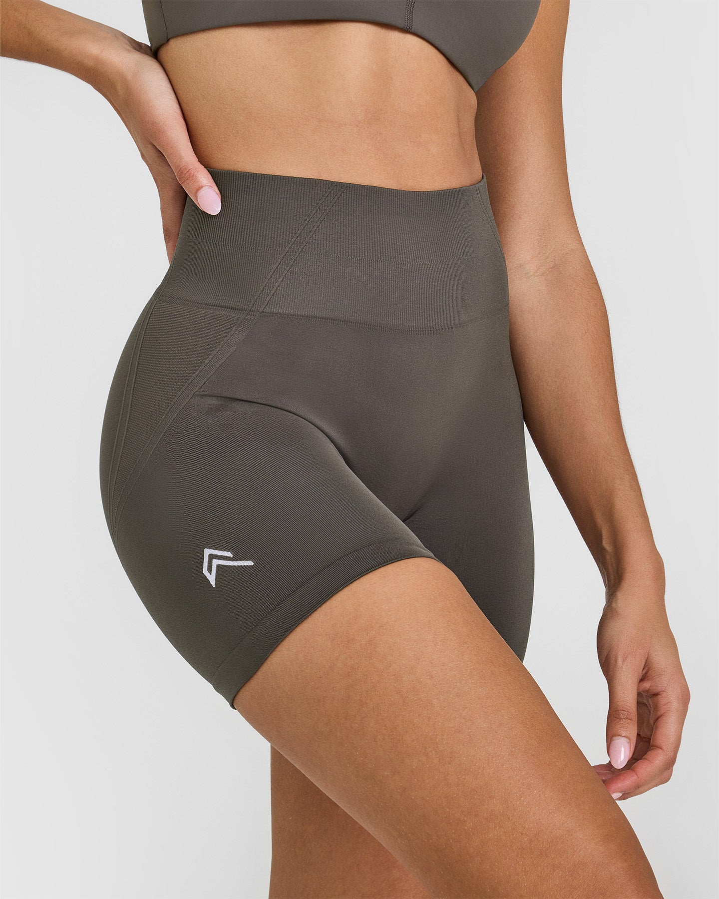 EffortlessLift Seamless Shorts with White Logo | Deep Taupe - Image 4