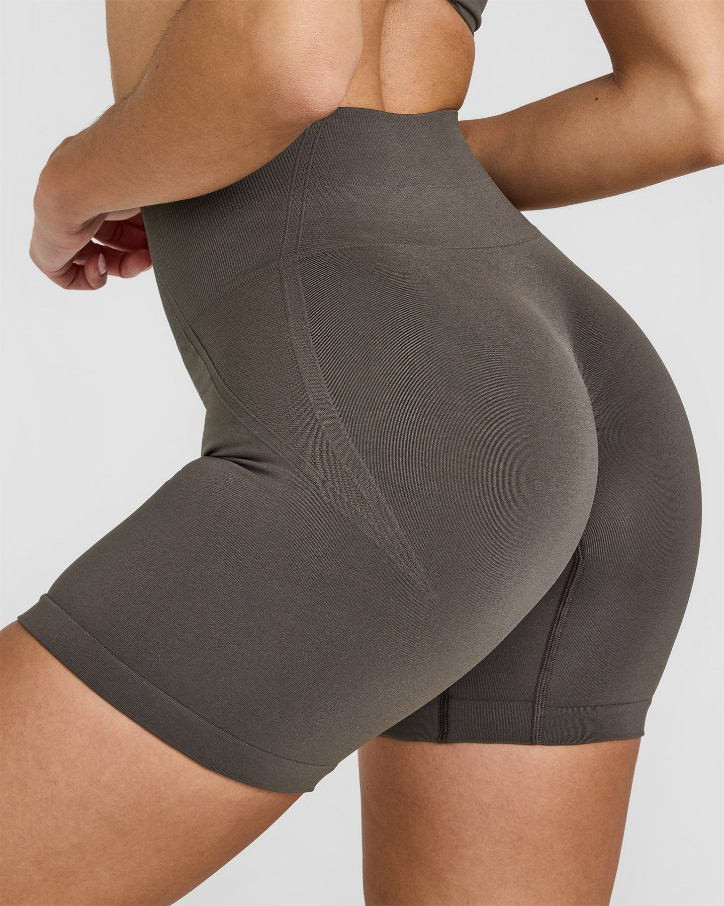EffortlessLift Seamless Shorts with White Logo | Deep Taupe - Image 5