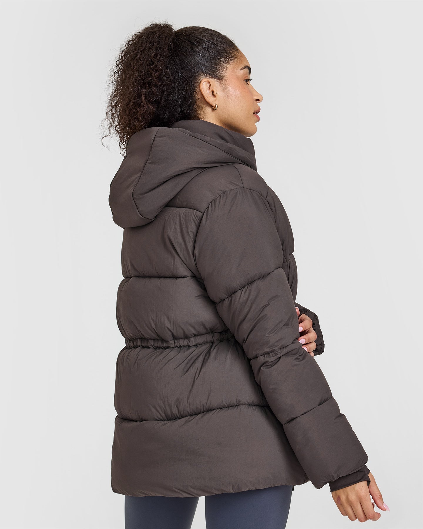 Mid Length Puffer Jacket | Truffle Brown - Image 2