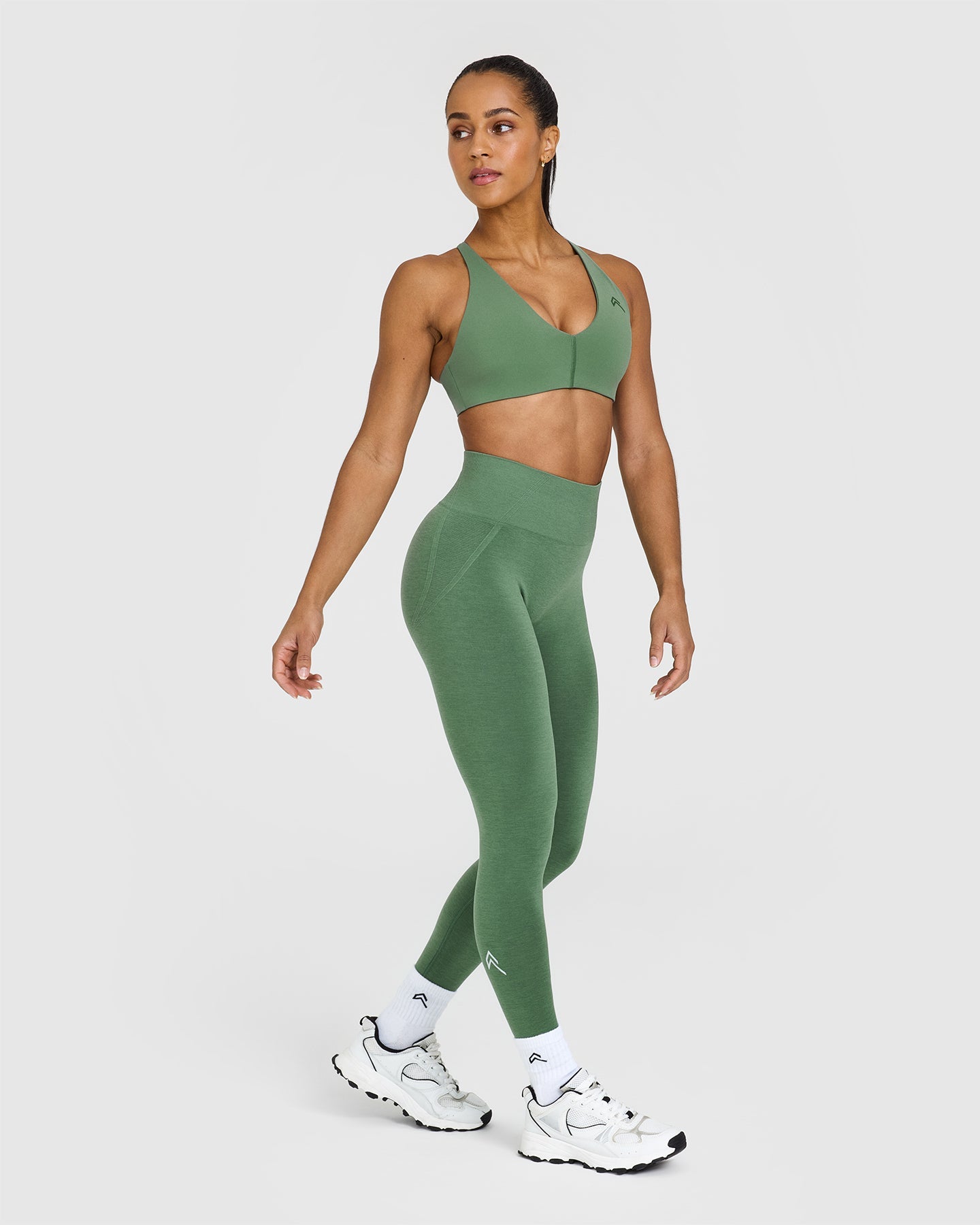 EffortlessLift Seamless Leggings with White Logo | Forest Green - Image 3