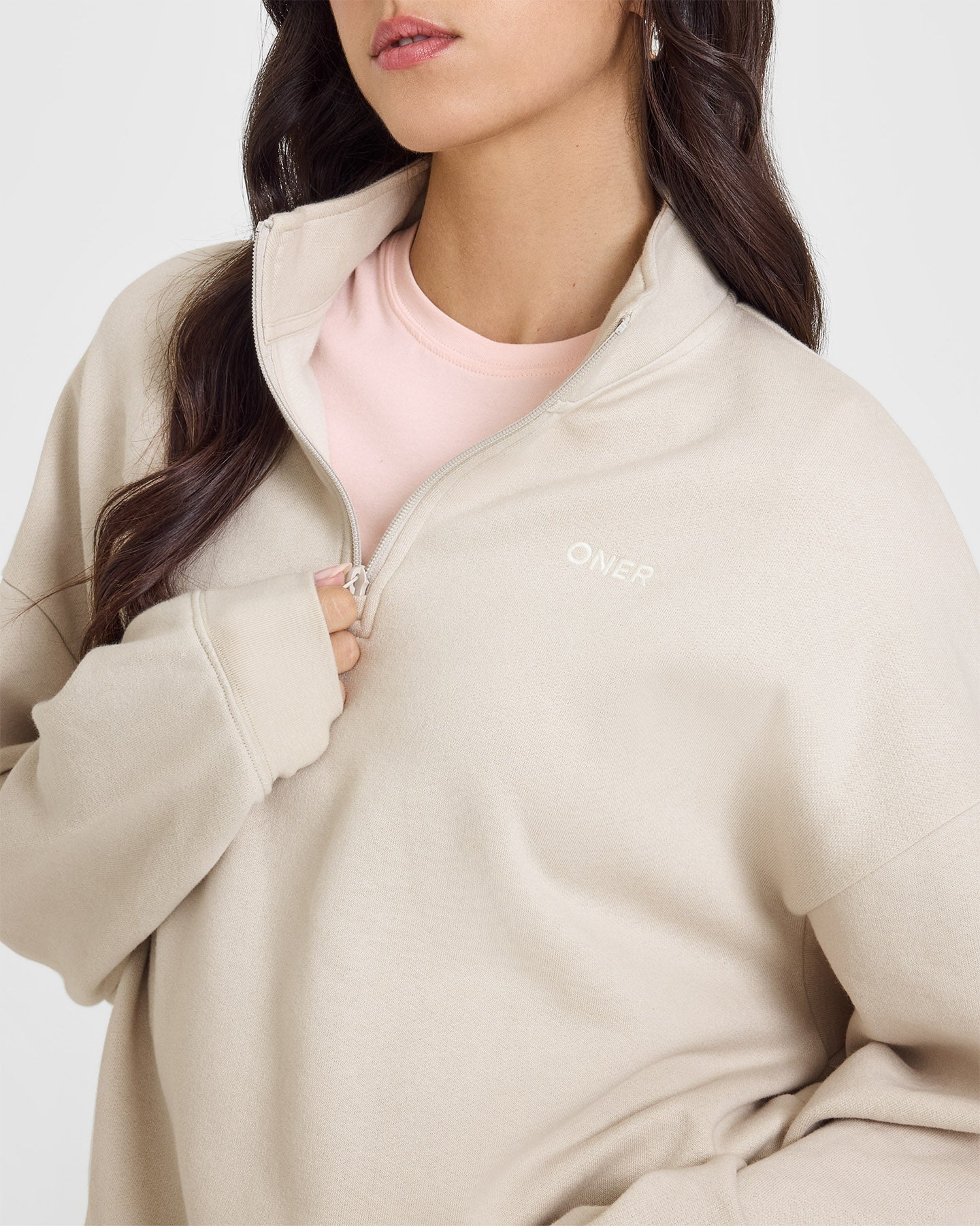 Mid Weight 1/4 Zip Sweatshirt | Sand - Image 4