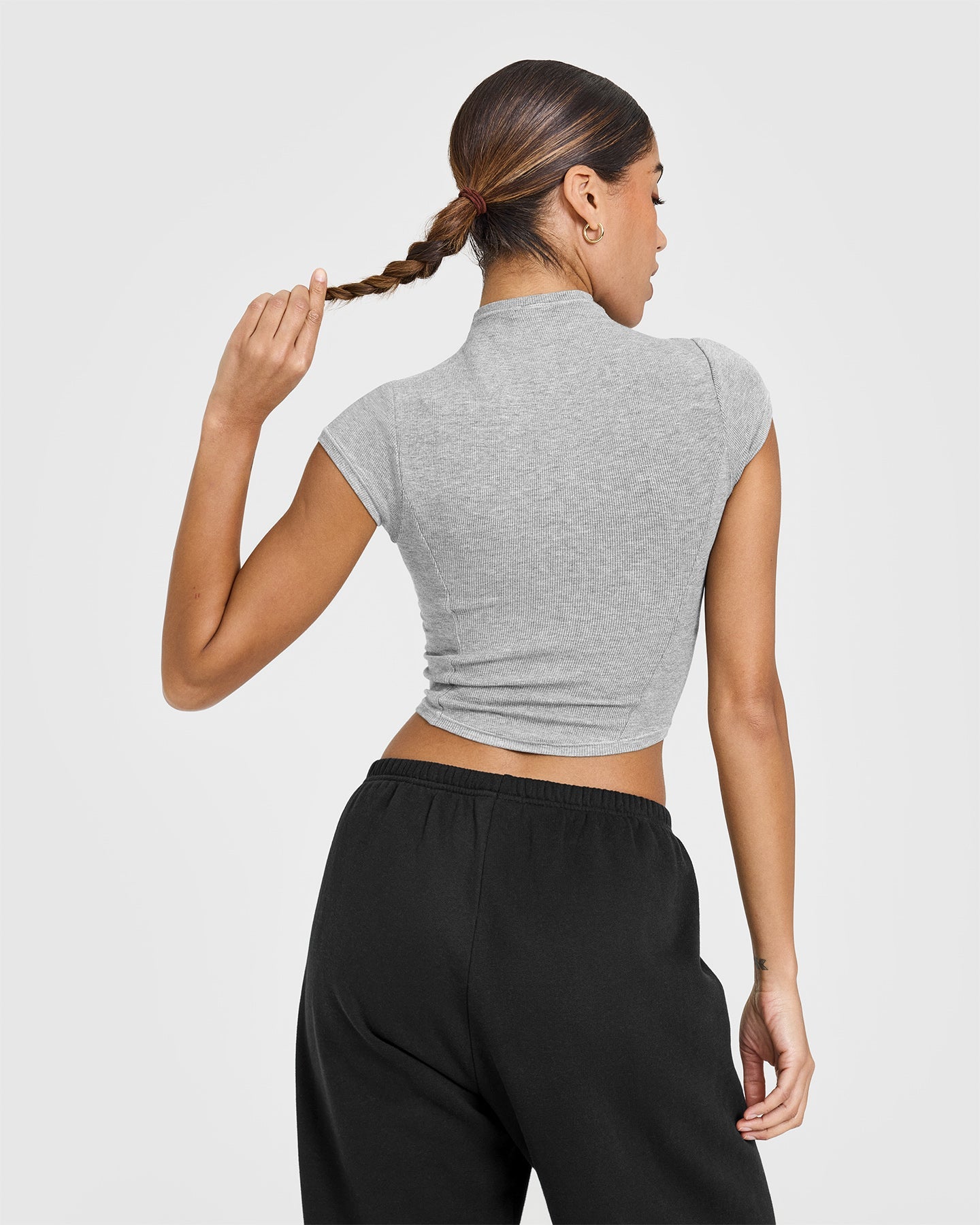 Mellow Rib Mid Mock Neck T-Shirt | Charcoal Marl - Image 2