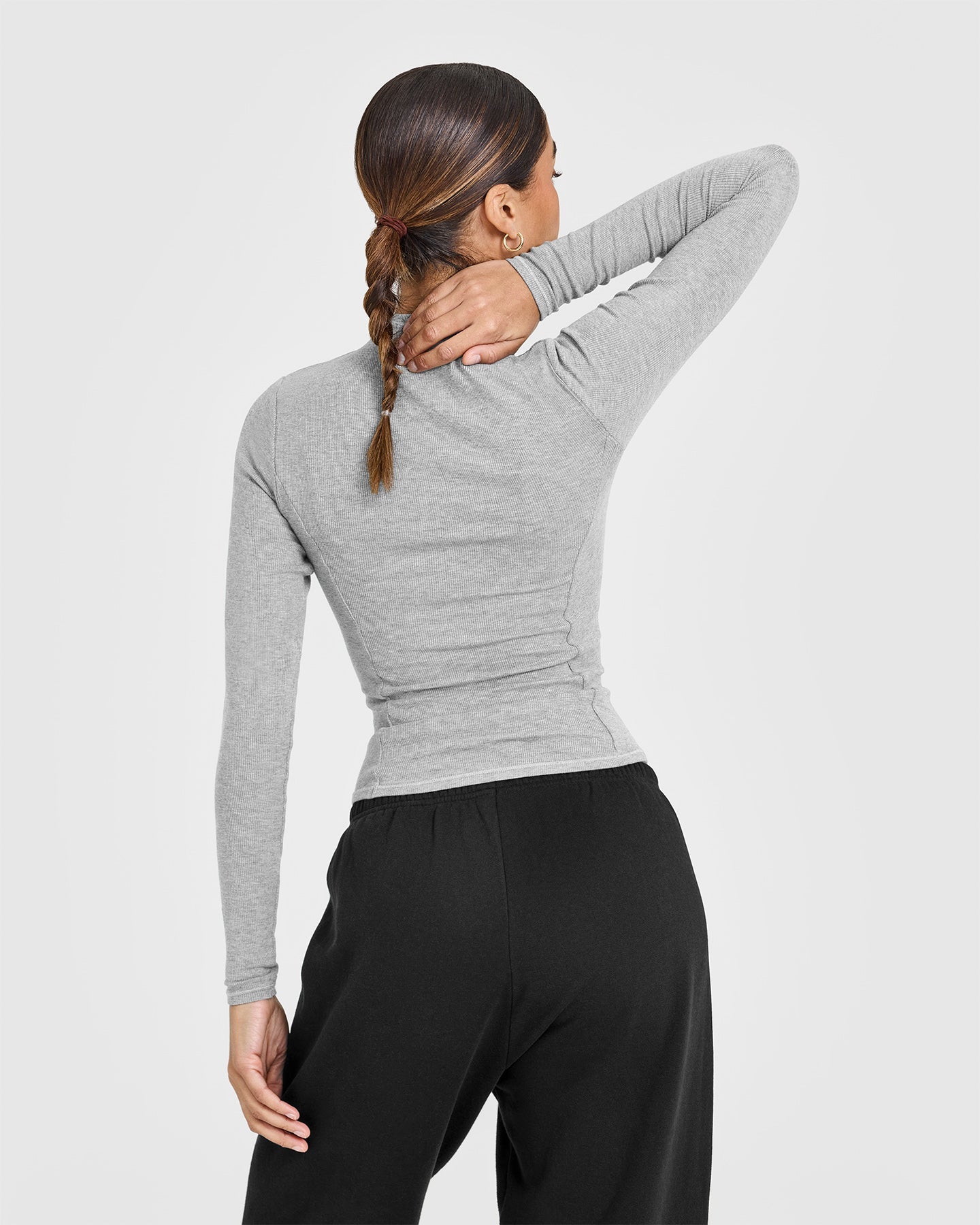 Mellow Rib Mock Neck Long Sleeve Top | Charcoal Marl - Image 2