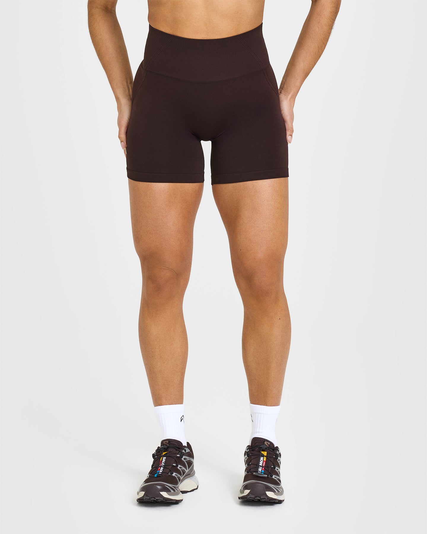EffortlessLift Seamless Shorts with White Logo | Plum Brown - Image 2