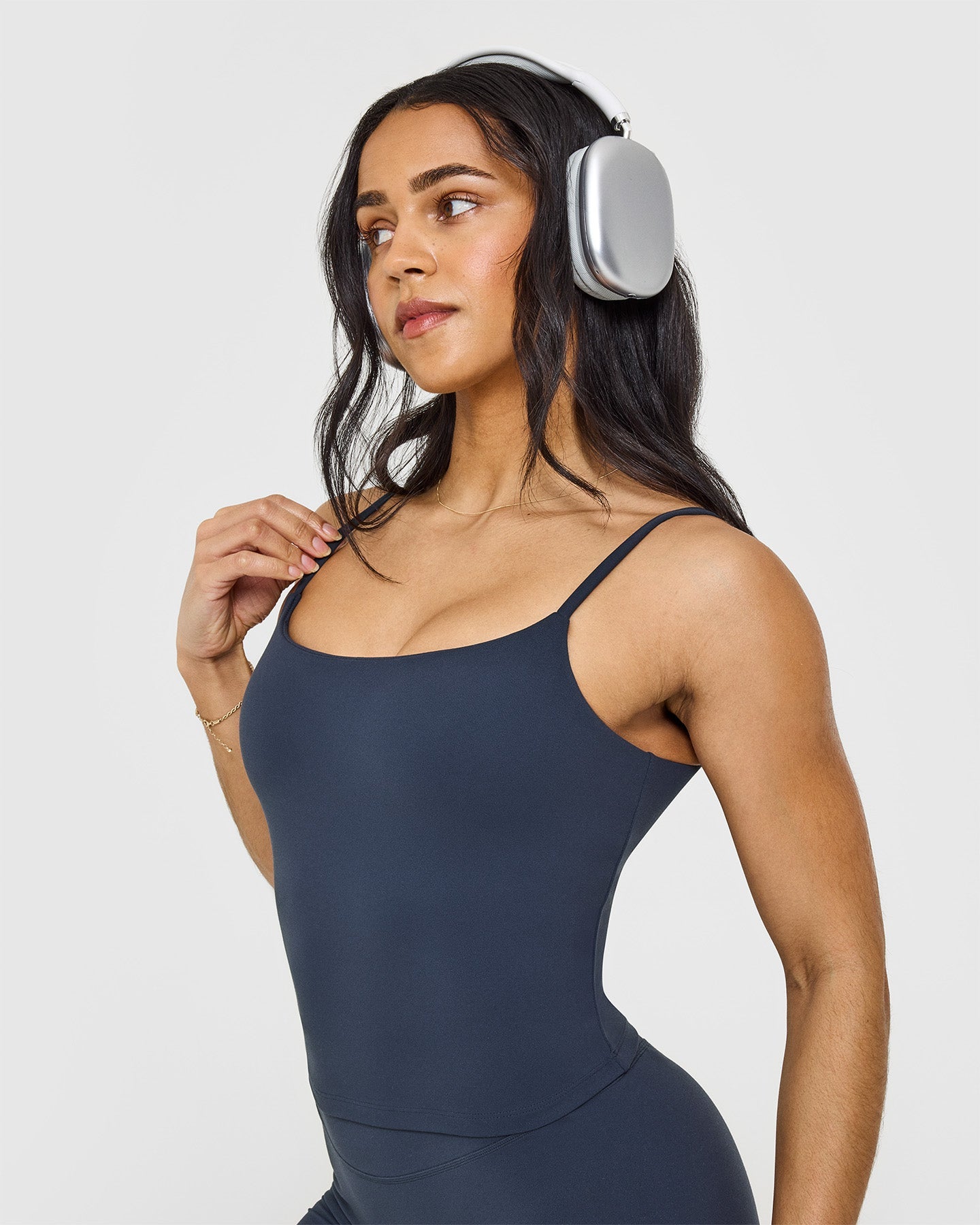 SoftMotion Strappy Mid Vest with Built in Bra Shelf with White Logo | True Blue - Image 5