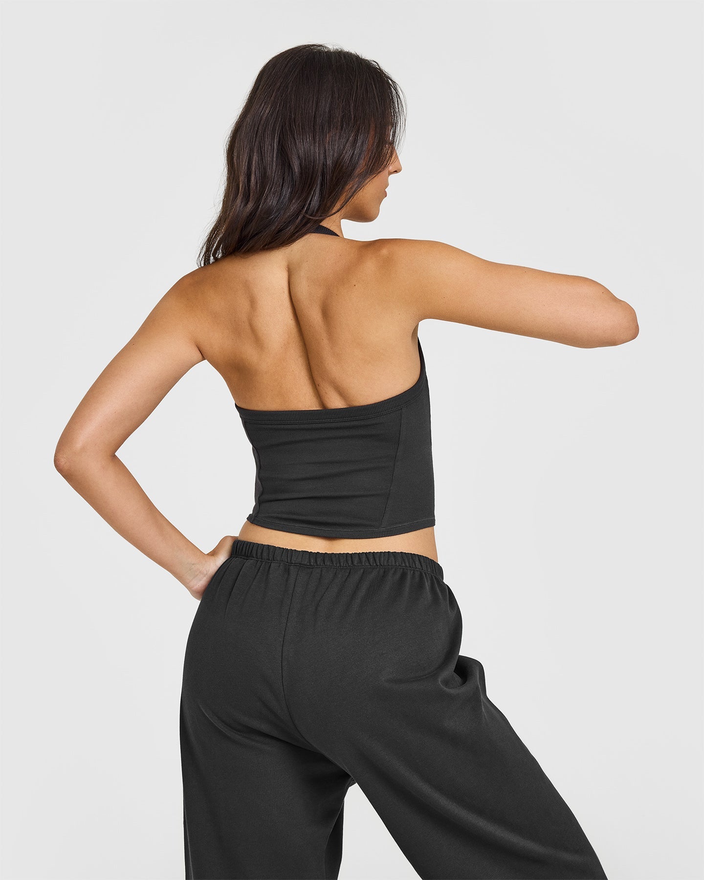 Mellow Rib Halter Neck Mid Vest with Built in Bra Shelf | Soft Black - Image 2