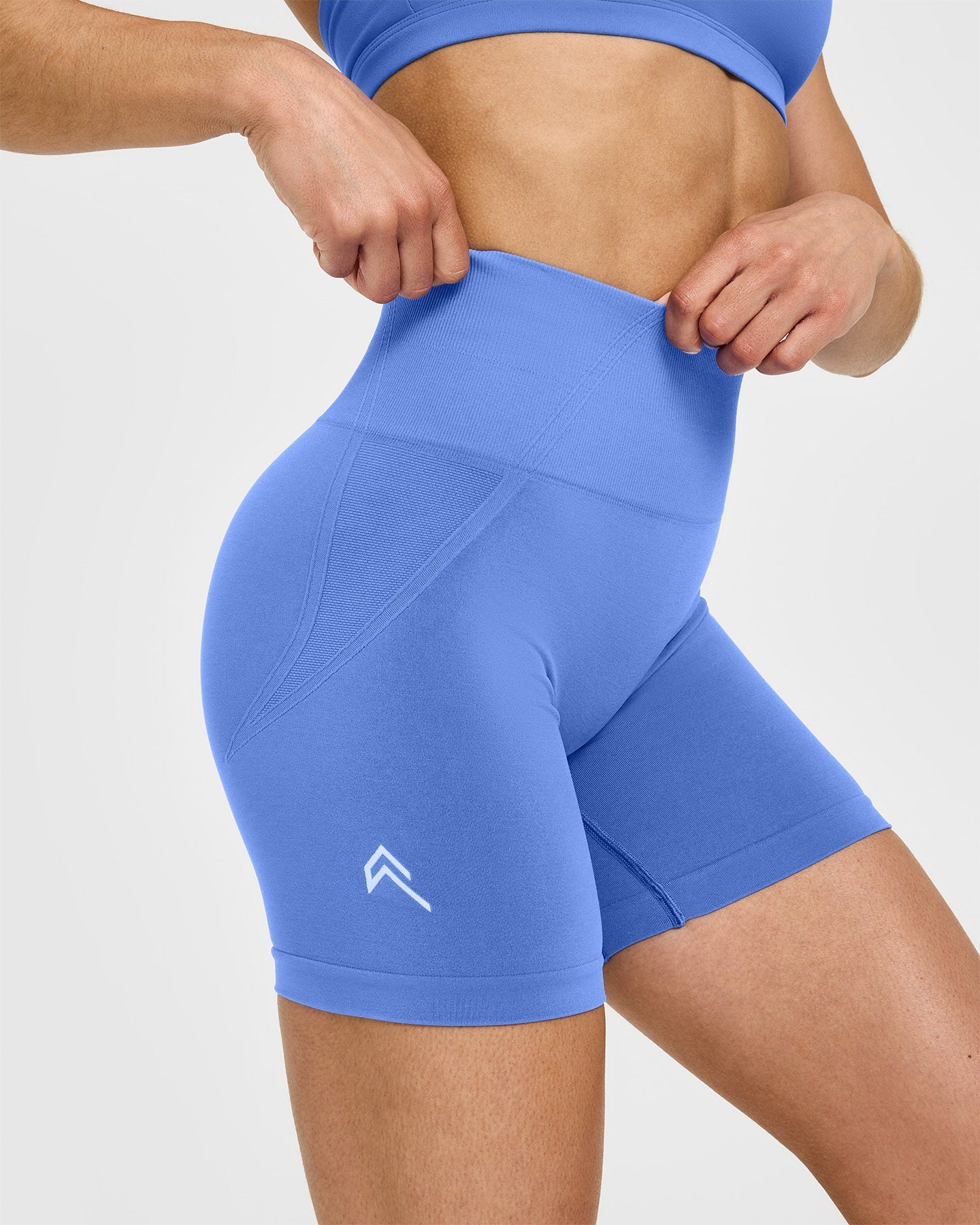 EffortlessLift Seamless Shorts with White Logo | Glaucous Blue - Image 5