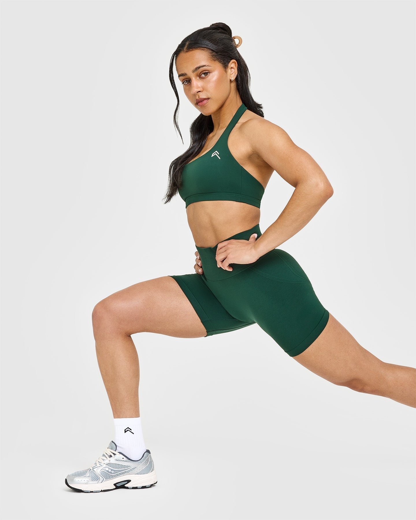 EffortlessLift Seamless Shorts with White Logo | Racing Green - Image 6