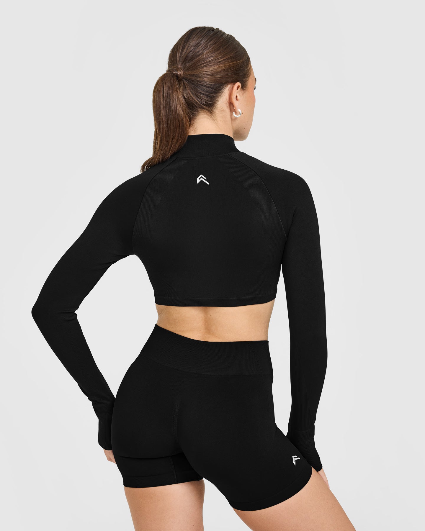 EnhanceLift Seamless Crop Jacket with White Logo | Black - Image 2