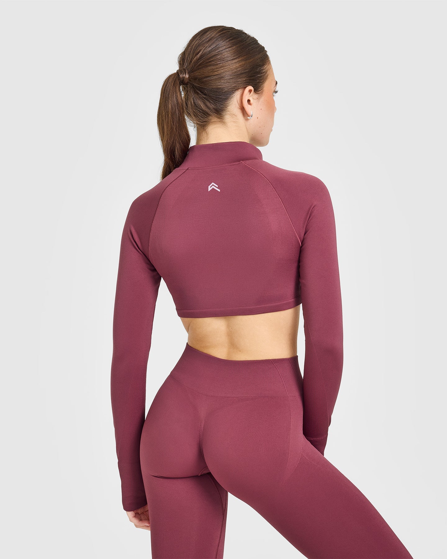 EnhanceLift Seamless Crop Jacket with White Logo | Burnt Maroon - Image 2