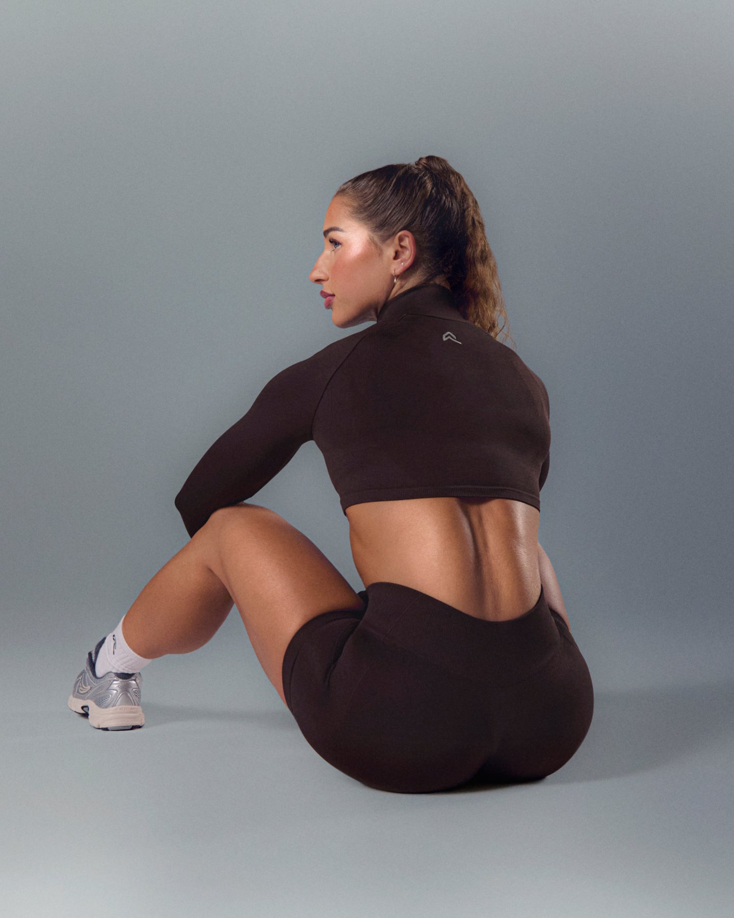 EnhanceLift Seamless Crop Jacket with White Logo | Plum Brown - Image 2