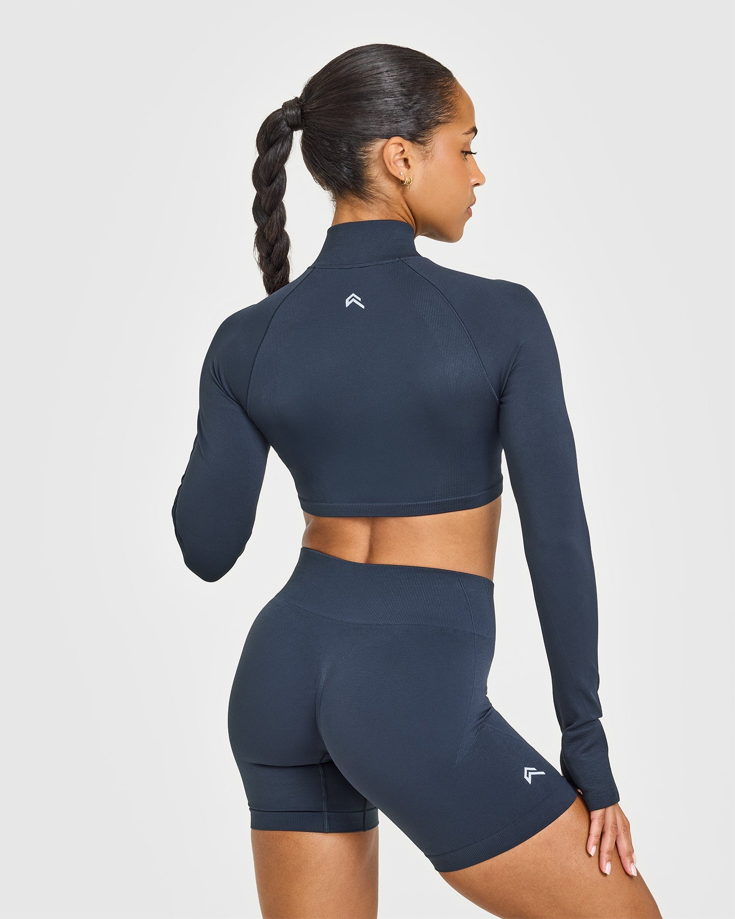EnhanceLift Seamless Crop Jacket with White Logo | True Blue - Image 2