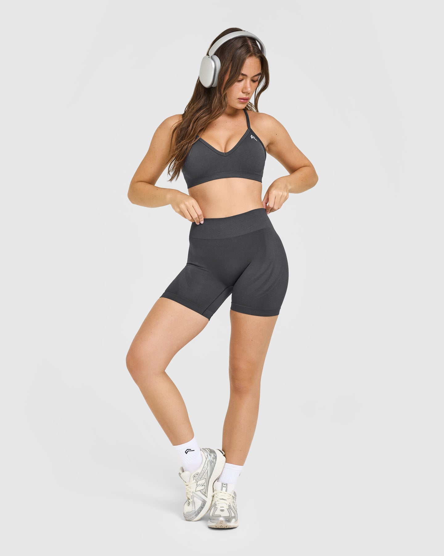 EnhanceLift Seamless Shorts with White Logo | Coal - Image 2