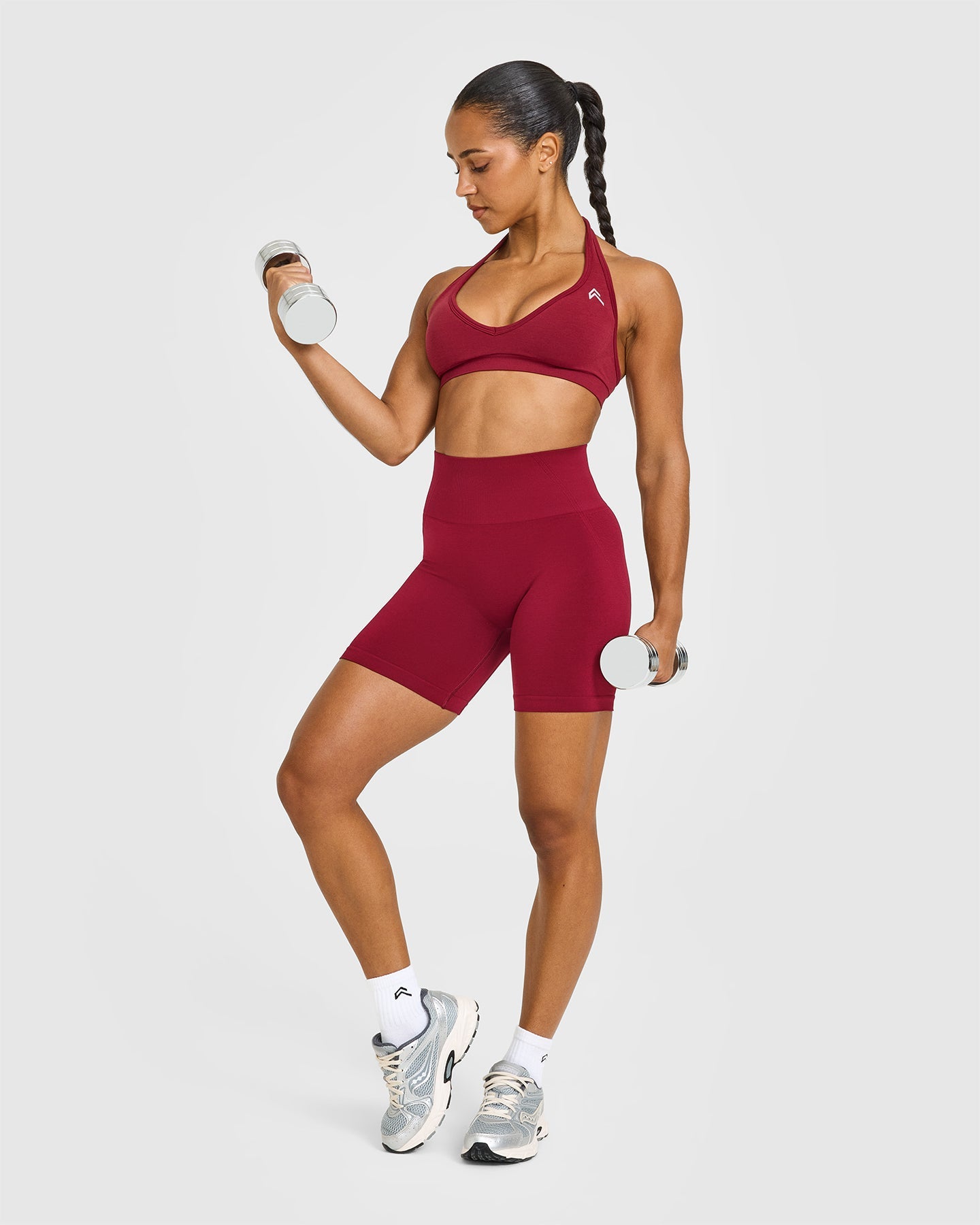 EffortlessLift Seamless Shorts with White Logo | Claret Red - Image 3