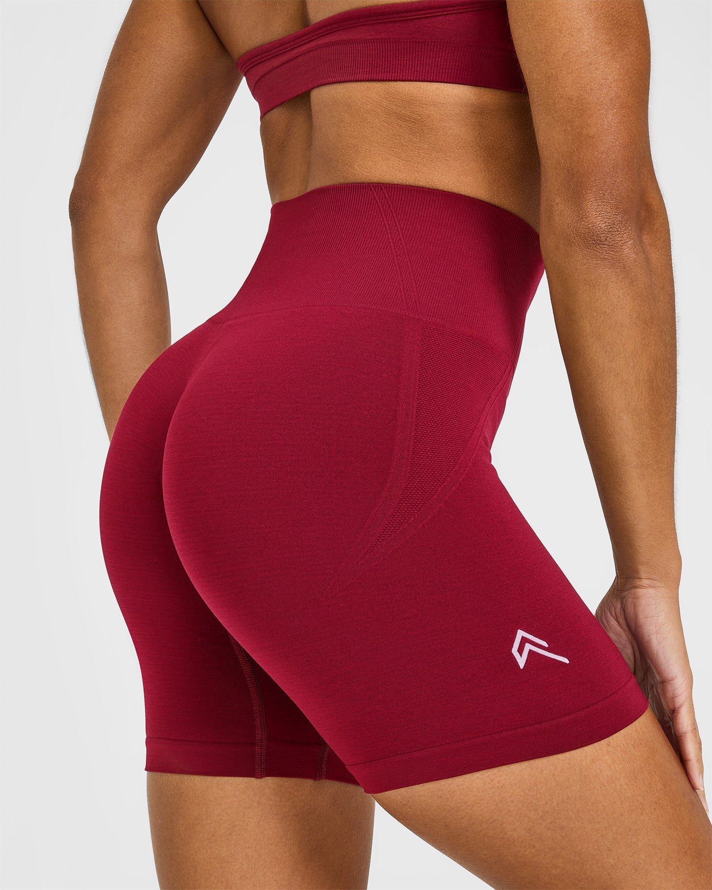 EffortlessLift Seamless Shorts with White Logo | Claret Red - Image 4