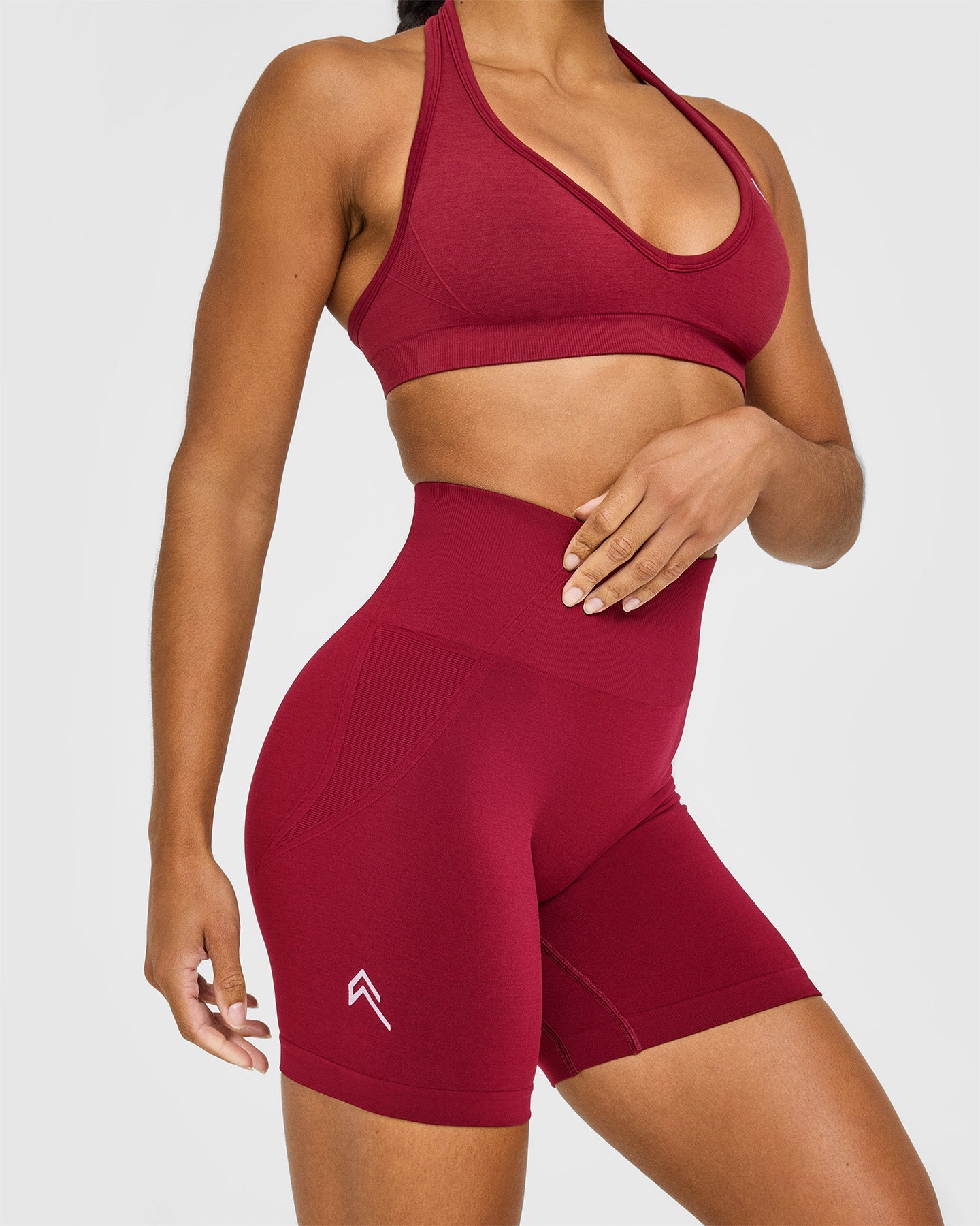 EffortlessLift Seamless Shorts with White Logo | Claret Red - Image 5