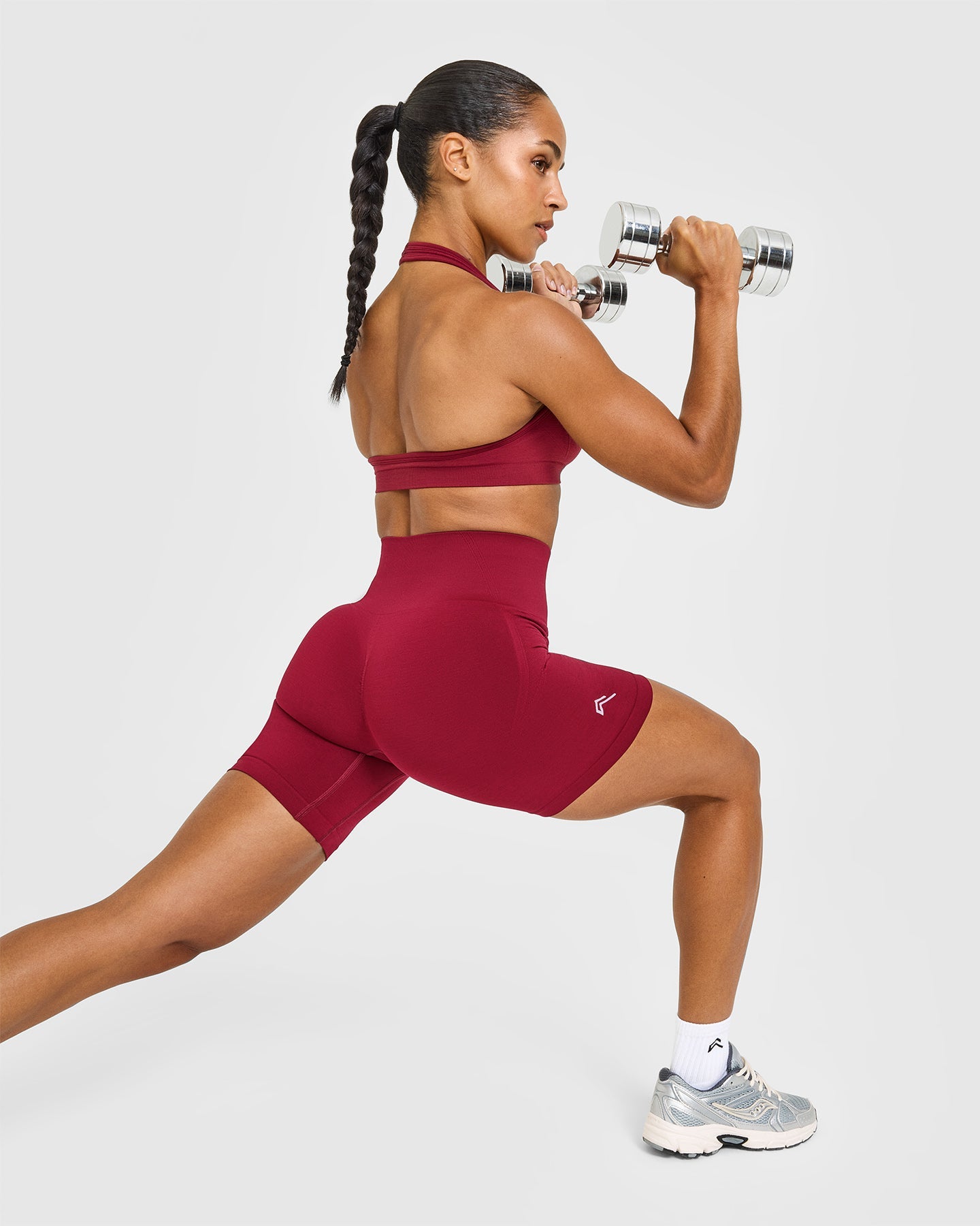 EffortlessLift Seamless Shorts with White Logo | Claret Red - Image 6