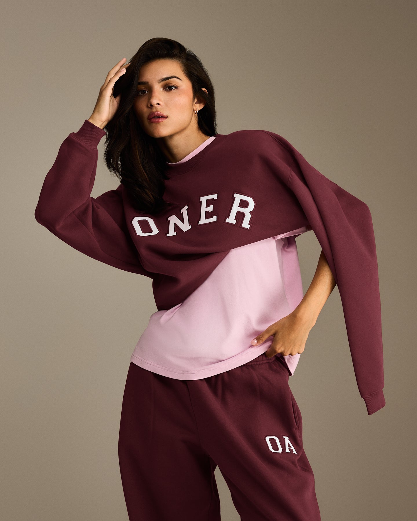 Alternative view of Foundations Oversized Oner Girlfriend Straight Leg Joggers | Rosewood