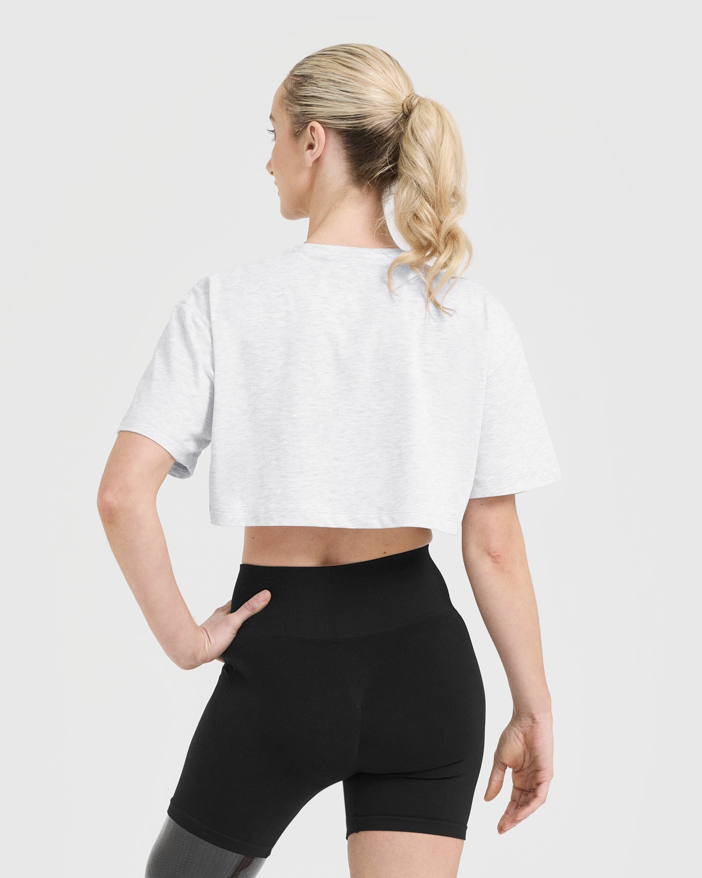 Classic Oner Graphic Crop Lightweight T-Shirt | Light Grey Marl - Image 2