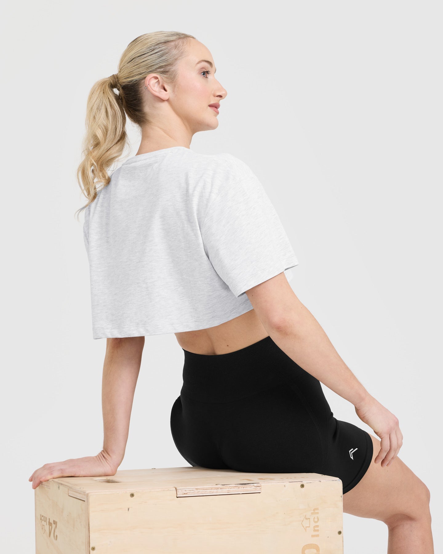 Classic Oner Graphic Crop Lightweight T-Shirt | Light Grey Marl - Image 6