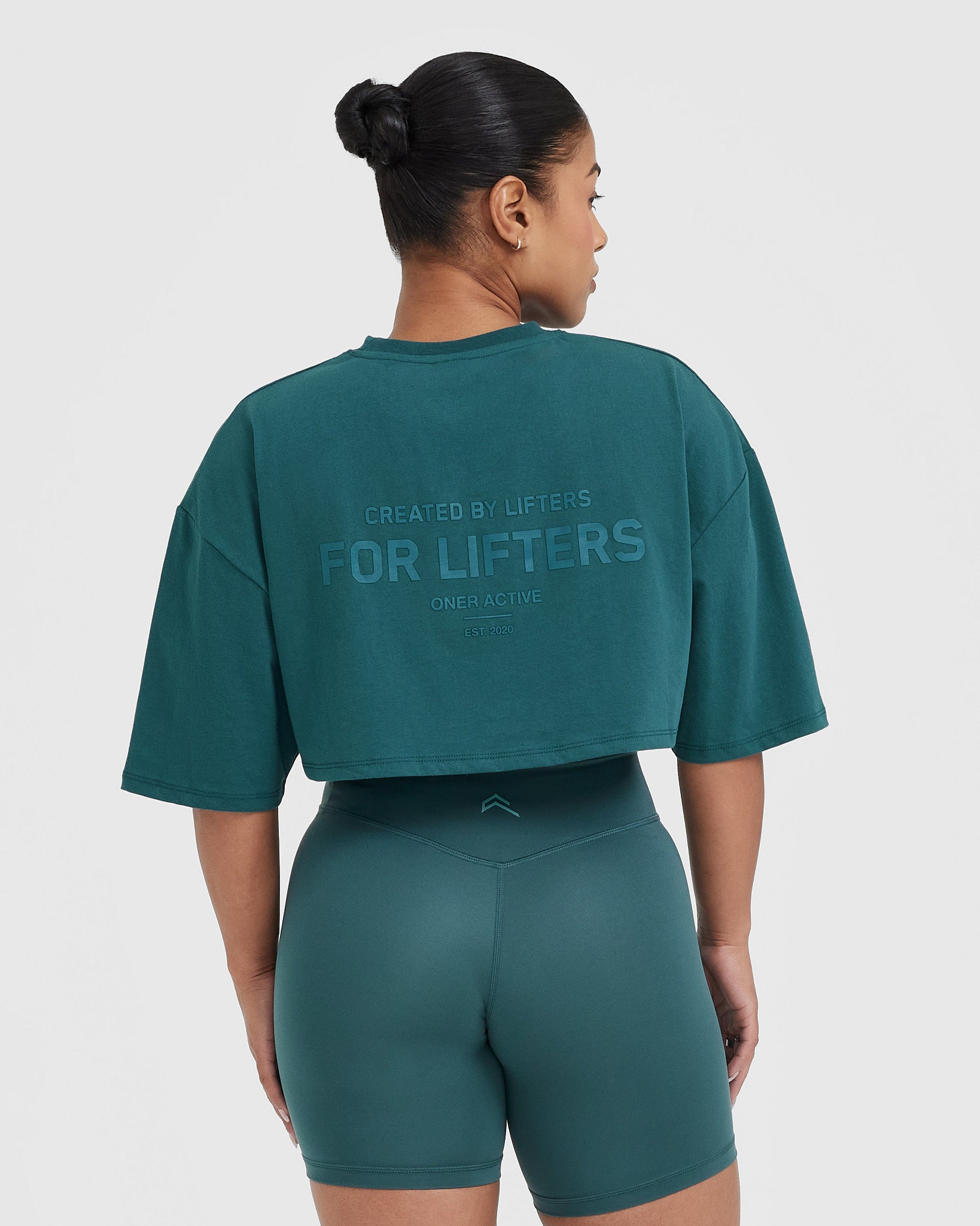 Classic Lifters Graphic Relaxed Crop Lightweight T-Shirt | Marine Teal - Image 2