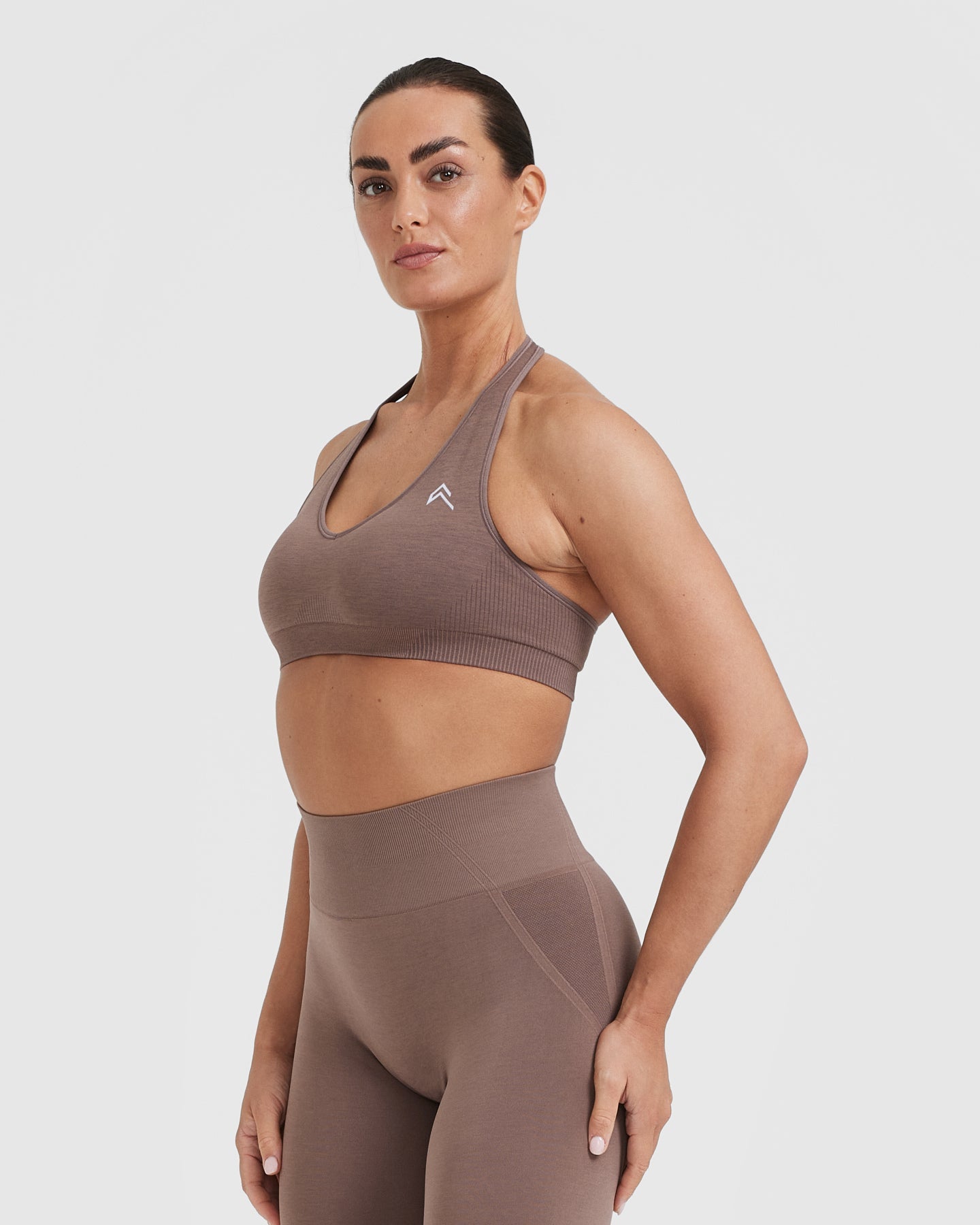 Classic Seamless 2.0 Halter Neck Bralette | Cool Brown Marl - Image 3