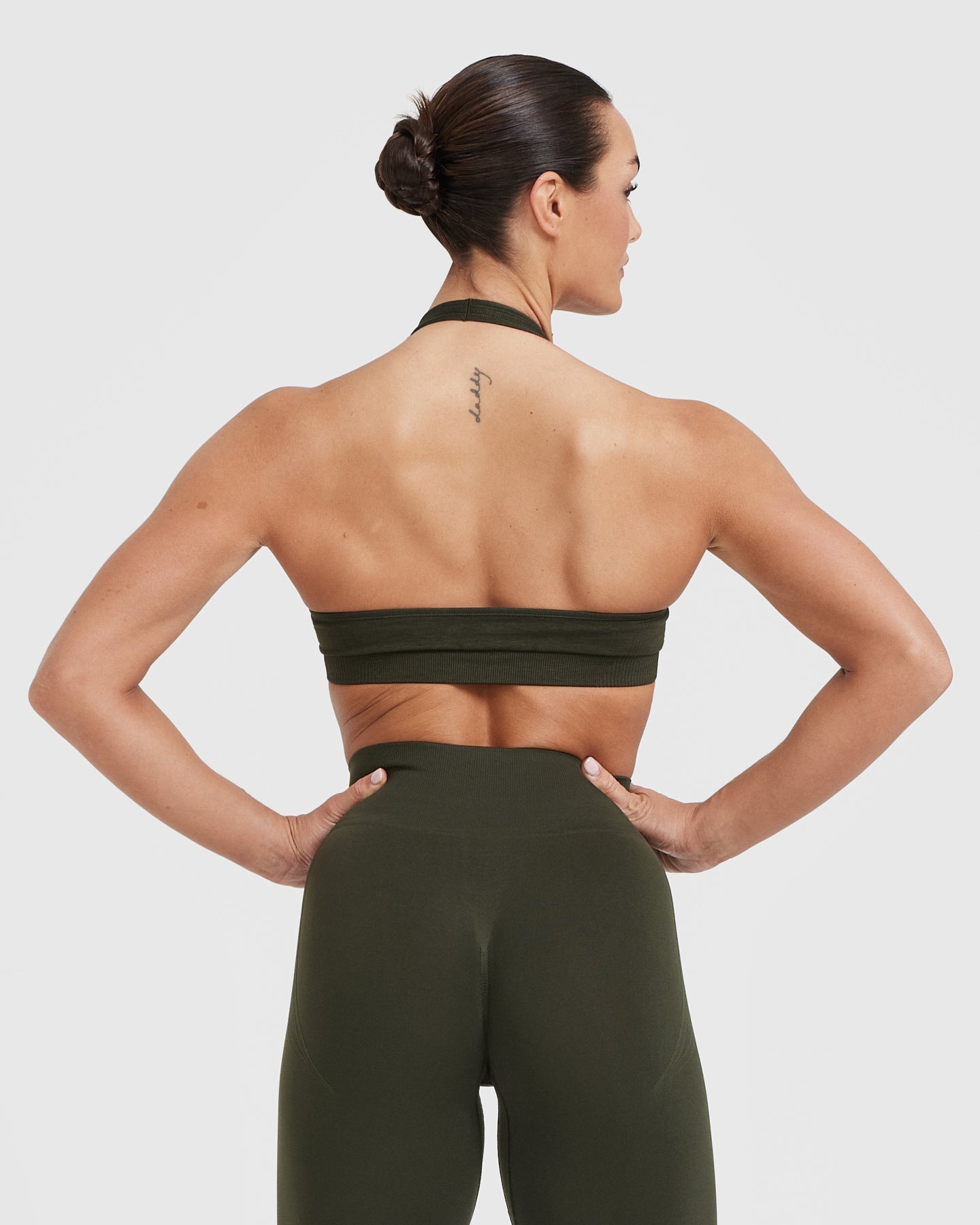 Classic Seamless 2.0 Halter Neck Bralette | Khaki Marl - Image 2