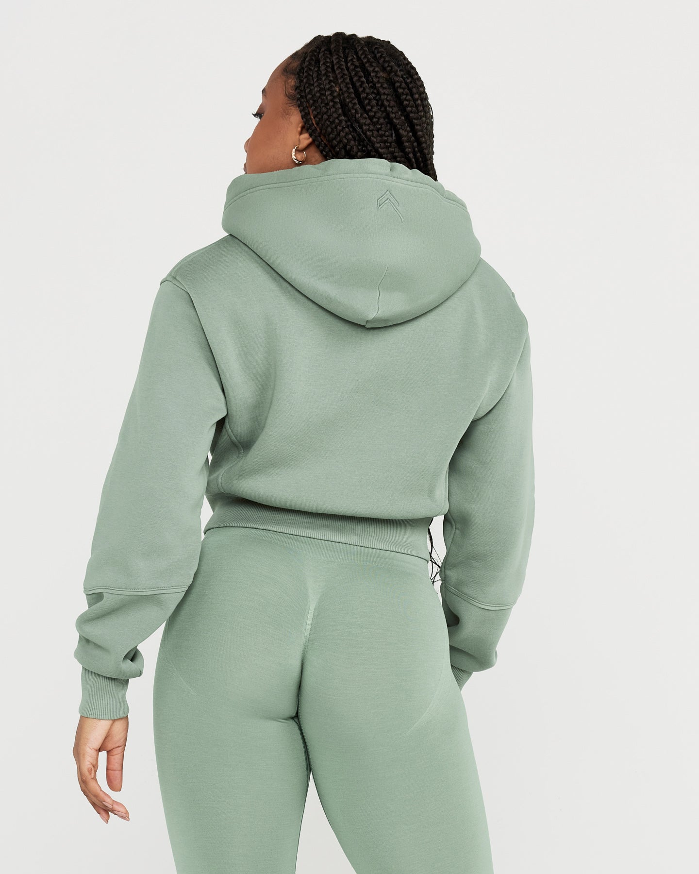 Classic Lounge Cropped Zip Through Hoodie | Sage - Image 2