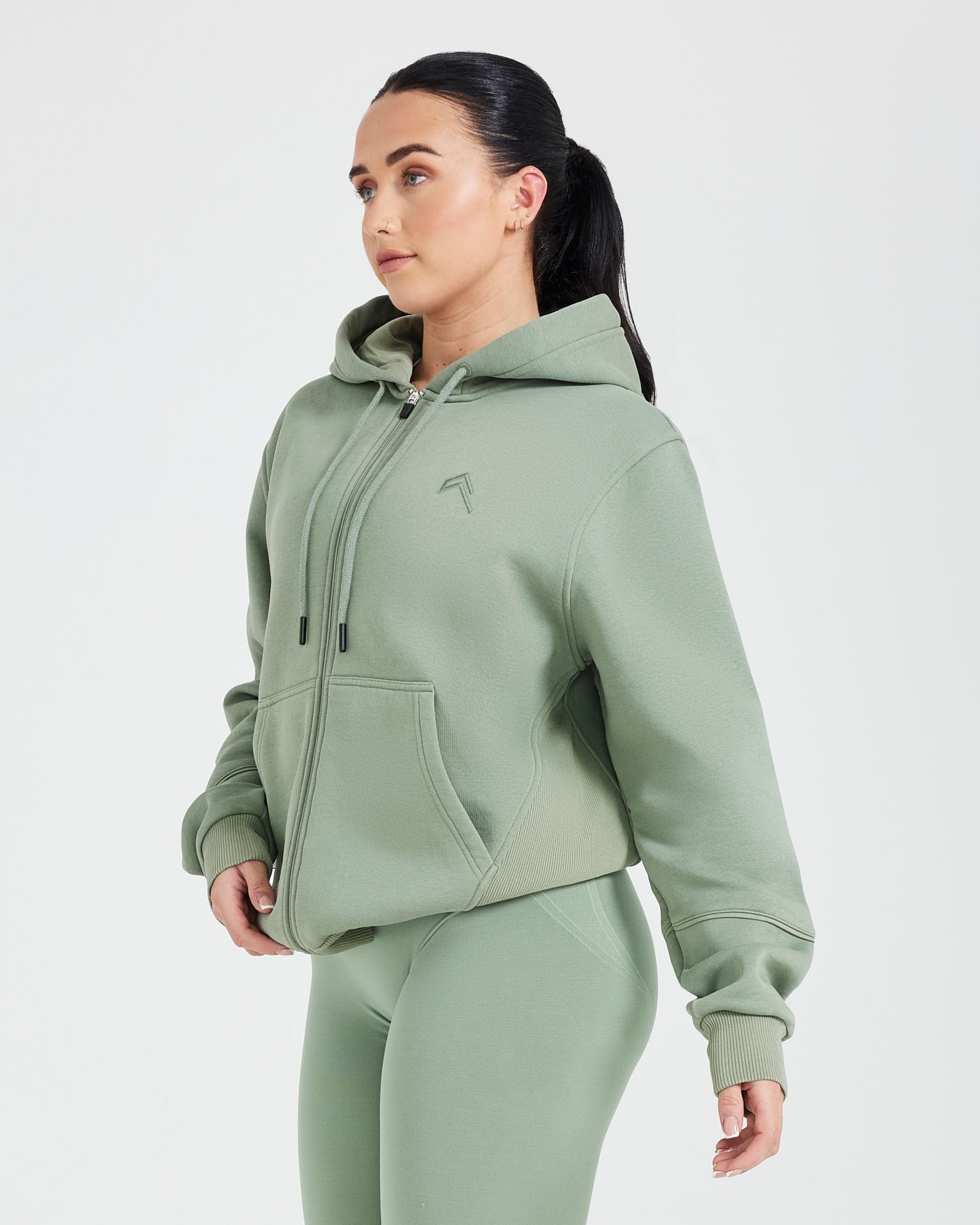 Classic Lounge Oversized Zip Through Hoodie | Sage - Image 3