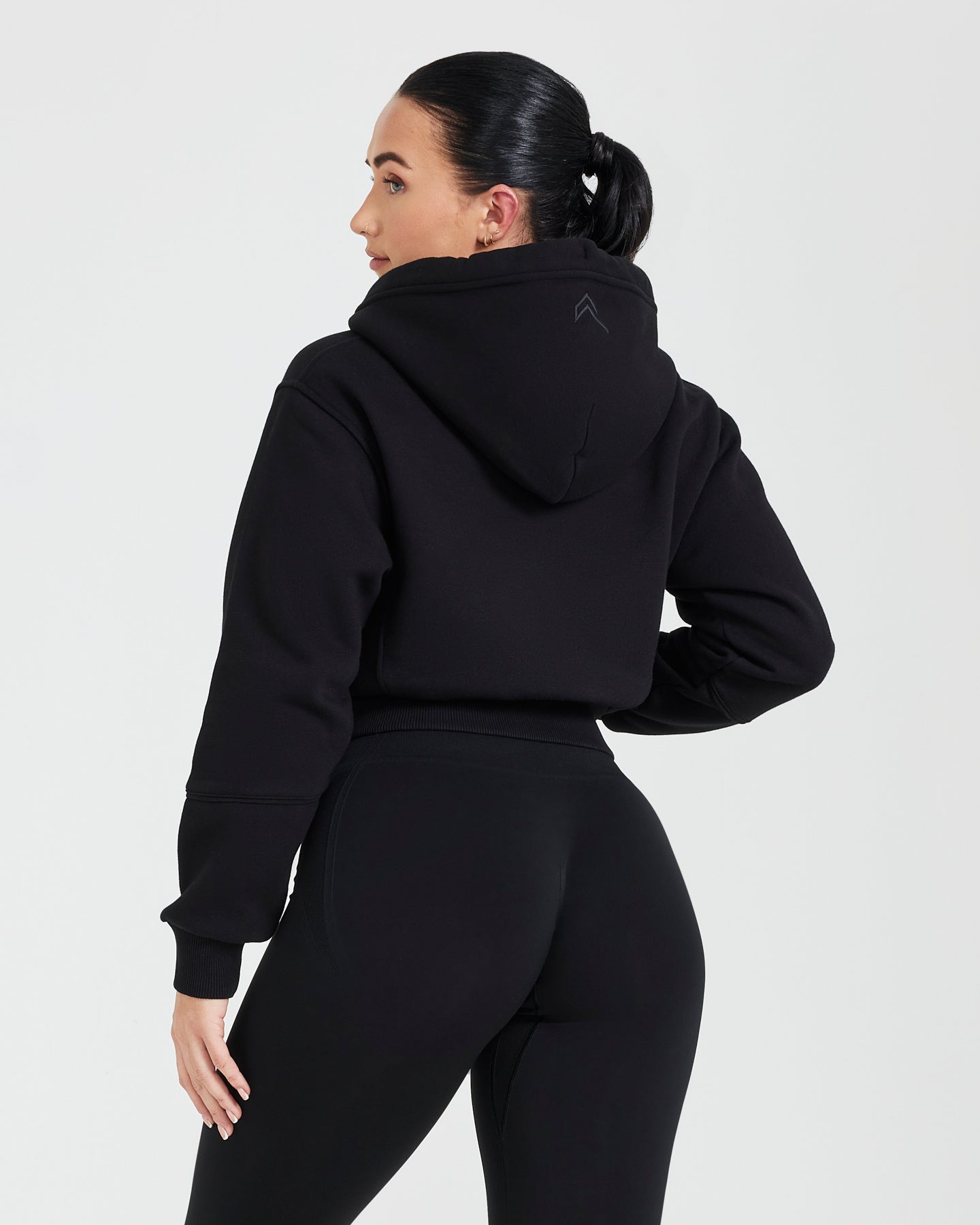 Classic Lounge Cropped Zip Through Hoodie | Black - Image 2