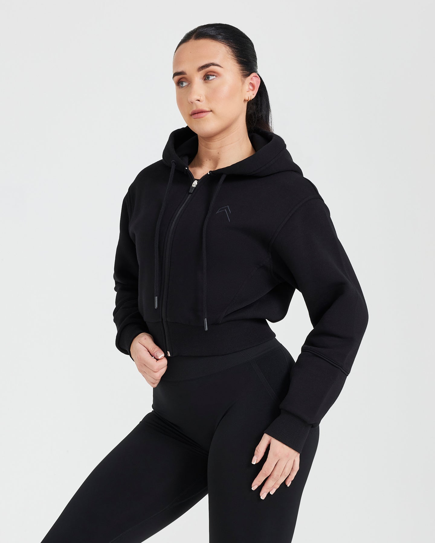 Classic Lounge Cropped Zip Through Hoodie | Black - Image 3