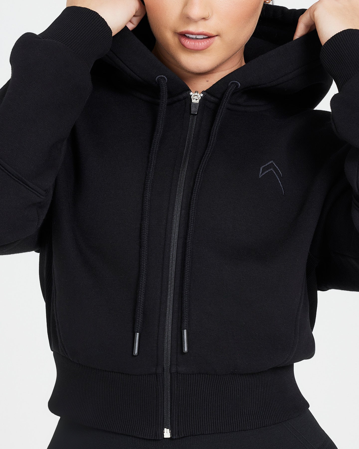 Classic Lounge Cropped Zip Through Hoodie | Black - Image 4