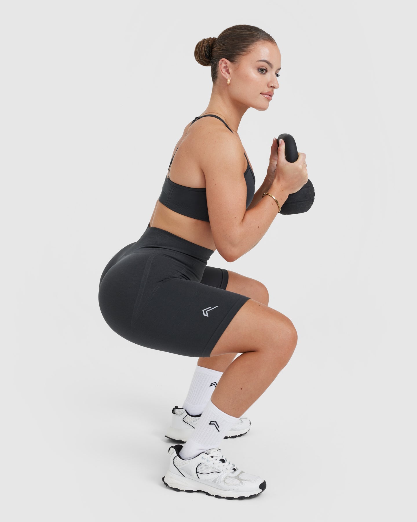 EffortlessLift Seamless Cycling Shorts with White Logo | Coal - Image 3