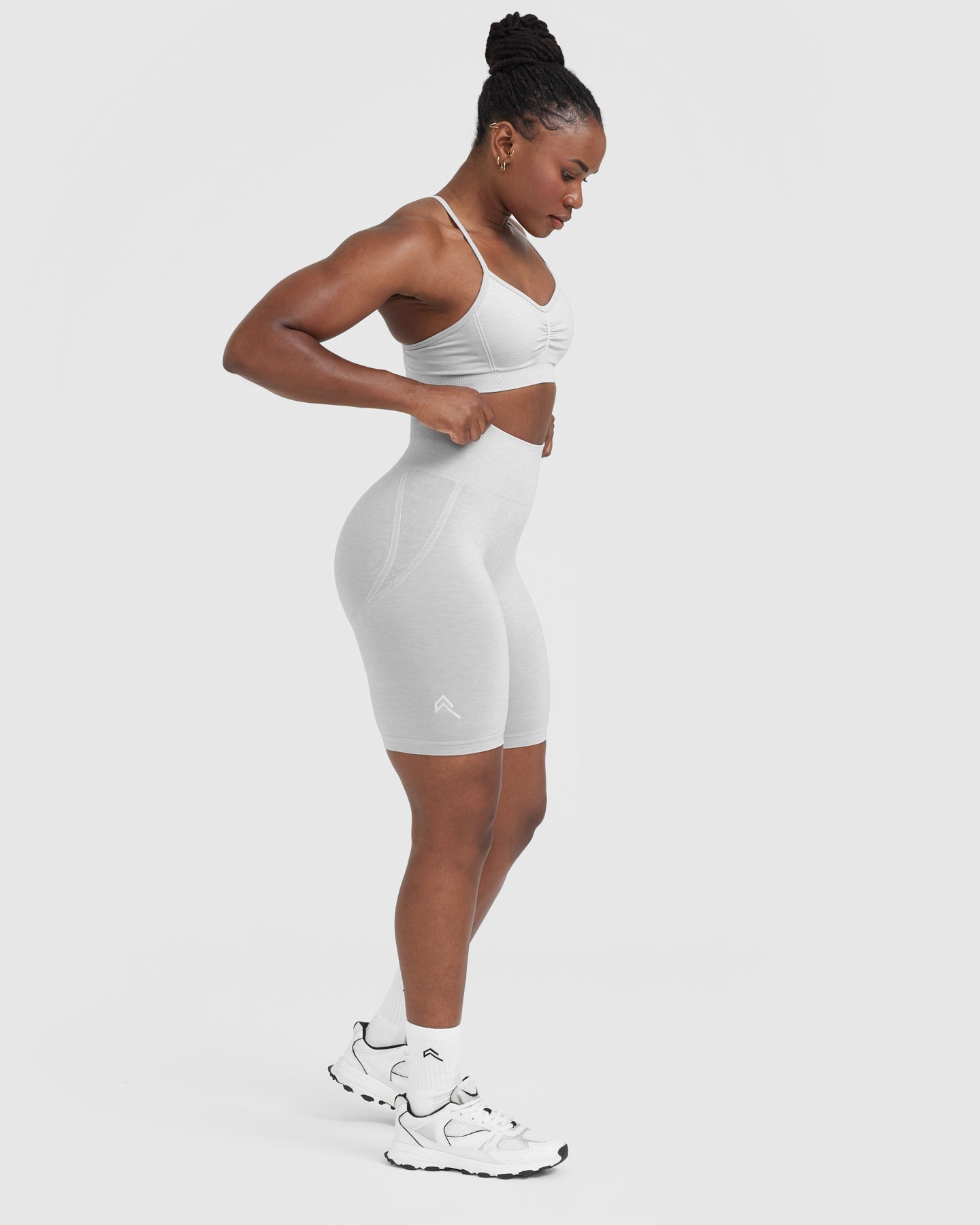 EffortlessLift Seamless Cycling Shorts with White Logo | Grey Marl - Image 3